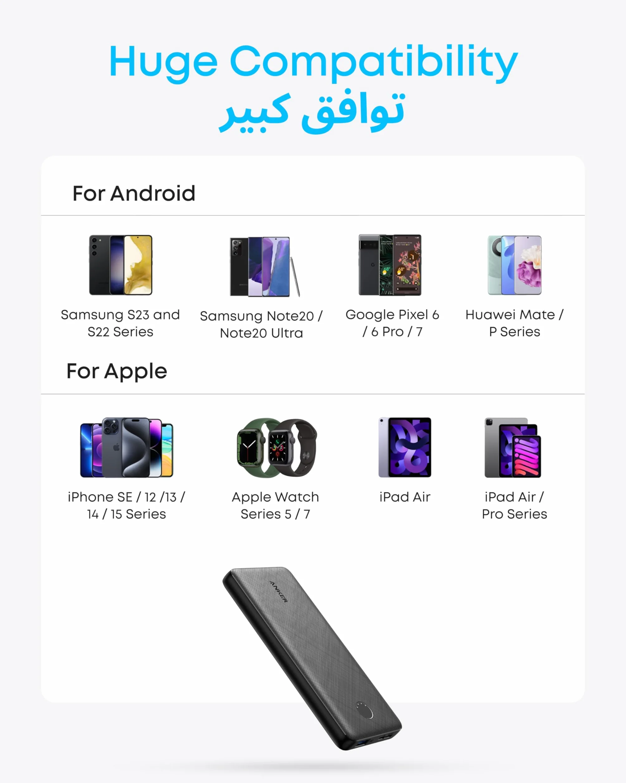 Anker Power Bank (PowerCore 10K), kompaktowy akumulator o pojemności 10 000 mAh z technologią ładowania PowerlQ i portem USB-C do iPhone'a, iPada, Samsunga Galaxy, Pixela i innych urządzeń (Czarny)