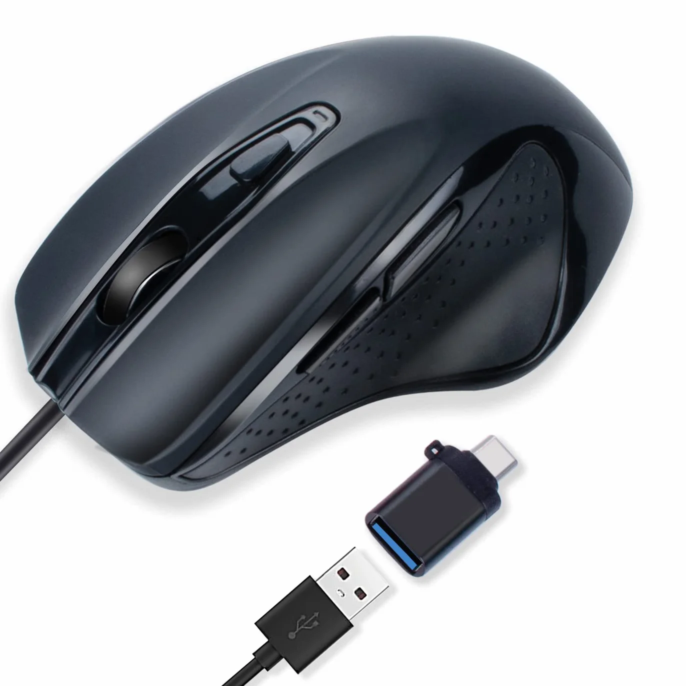 INNOMAX mysz przewodowa USB C, ergonomiczna, duży rozmiar, 6 przycisków, 3-stopniowa regulacja DPI, przycisk opuszczania strony i w górę, do MacBooka Pro, iPada Pro i laptopa z portem USB-C (czarna)