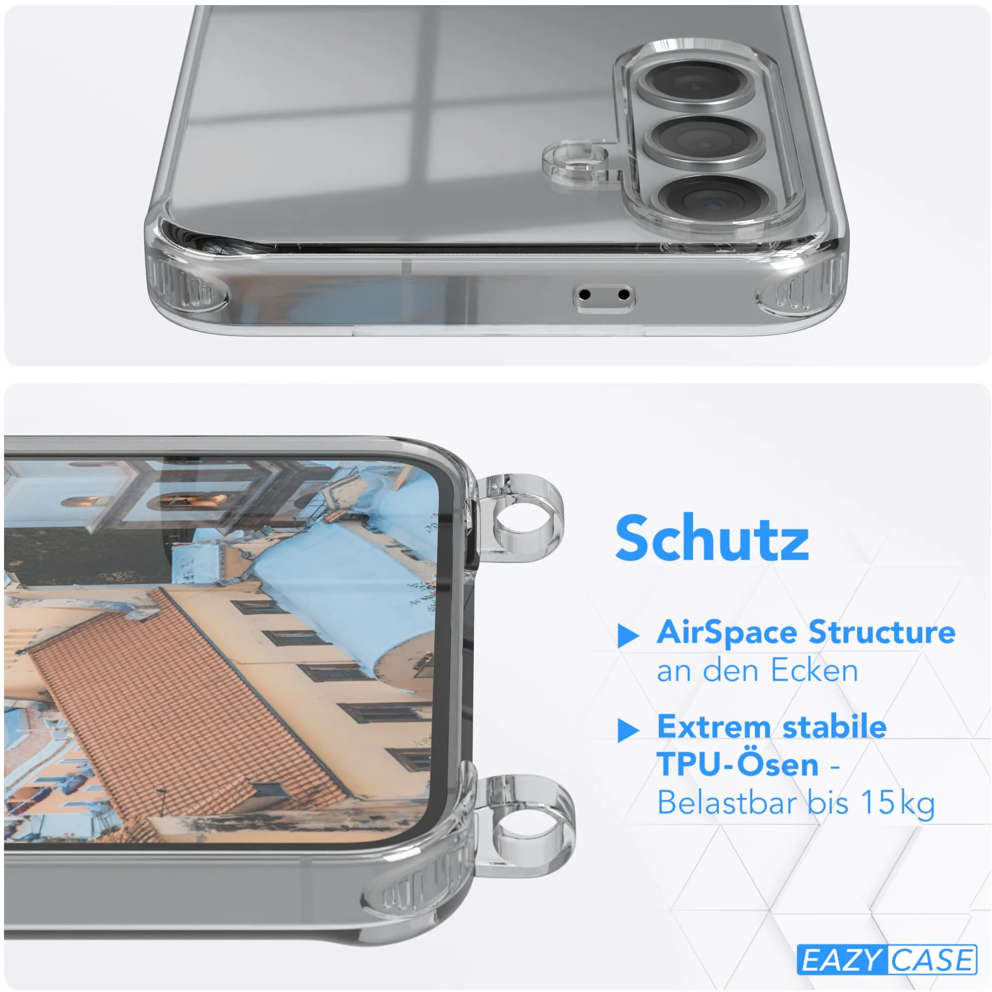 EAZY CASE Łańcuszek do telefonu kompatybilny z Galaxy S25 etui na telefon ze smyczą, sznurek do telefonu z etui silikonowe, stylowy łańcuszek z etui na smartfon w Czerwona kamuflaż