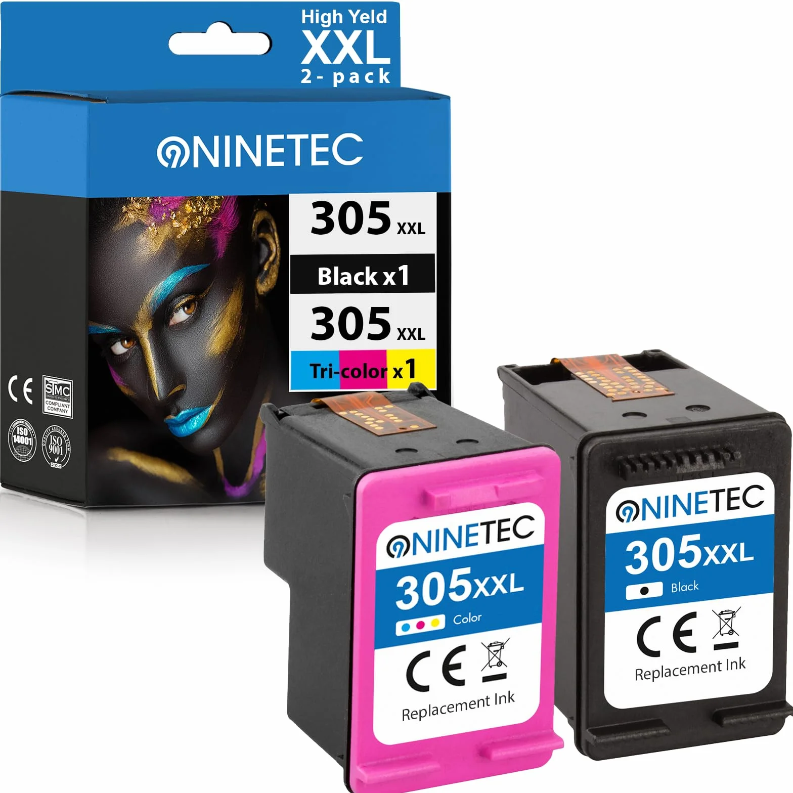 NINETEC 305 XL czarny i kolorowy kartridże do drukarki, wielopak, zamiennik dla HP 305 wkłady do drukarek HP 305 XL 305XL do DeskJet 2320 2700 2710e 2720e 2810e 2820e 4120e Envy 6010e 6020e 6030e