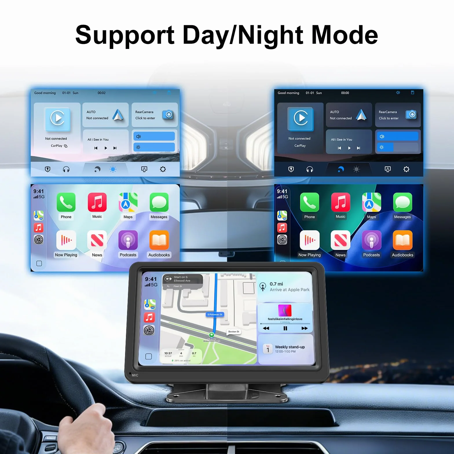 7-calowy bezprzewodowy wyświetlacz CarPlay i Android Auto Display Carplay, radio samochodowe, Plug & Play, przenośne radio samochodowe z ekranem, nawigacja GPS, Bluetooth 5.0, Mirror Link, sterowanie