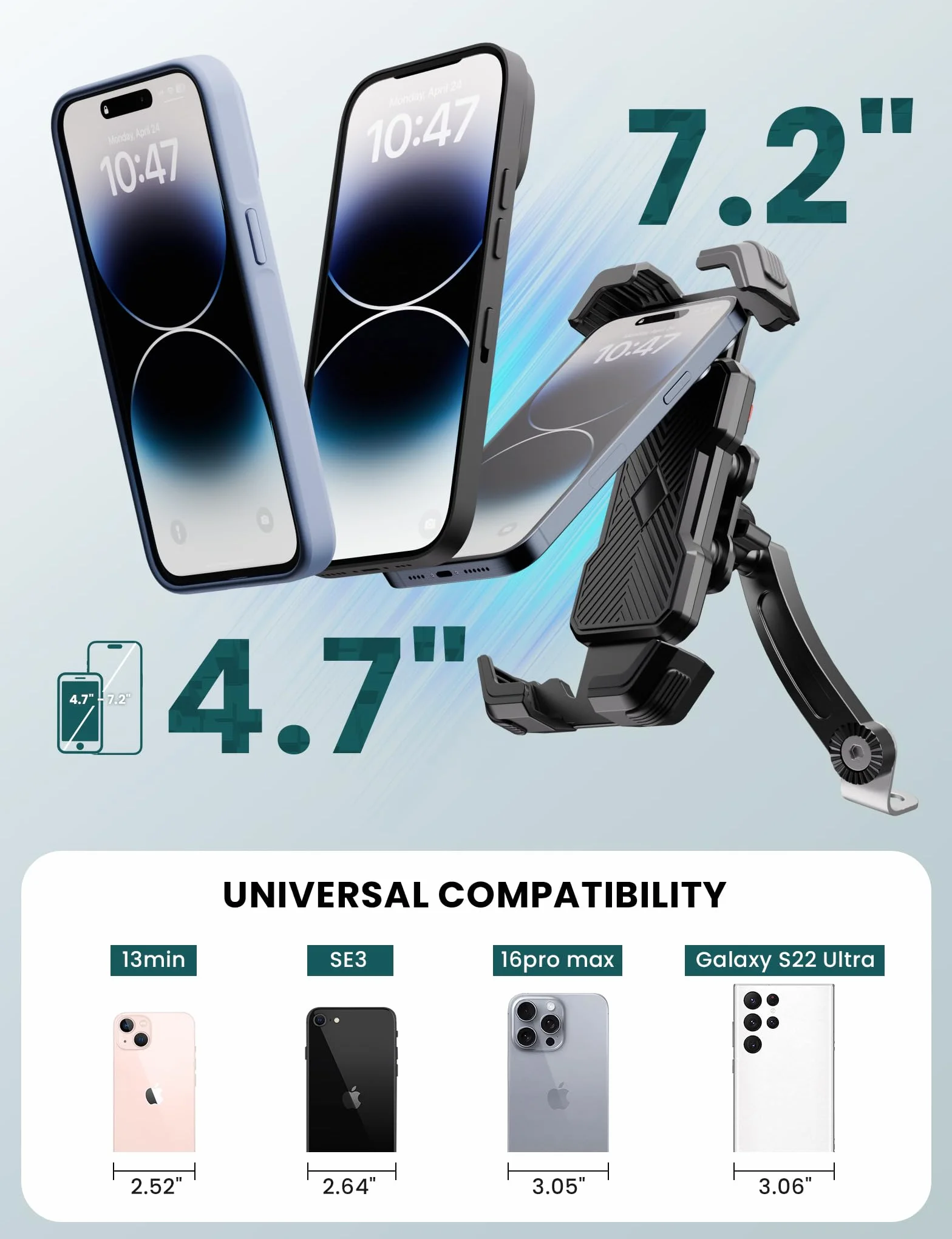 Grefay Uchwyt Motocyklowy na Telefon 360° Podwójne Tłumienie Drgań 4,5-7,2 Cala