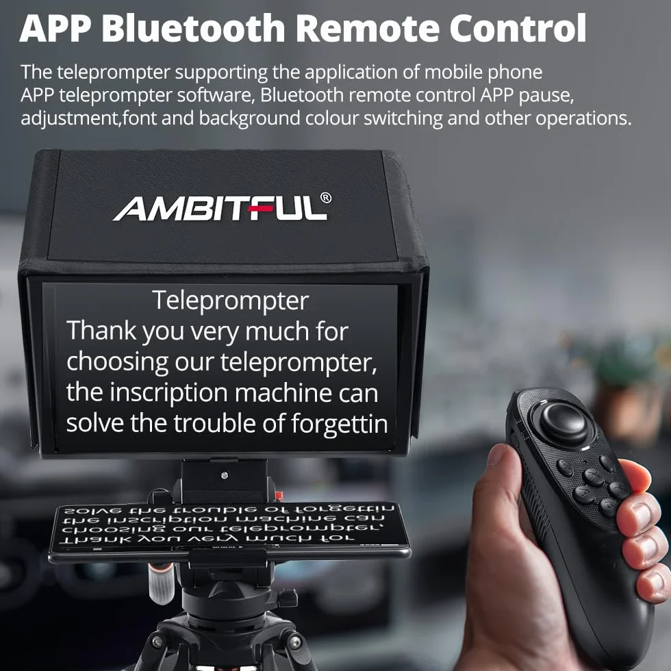 Ambitful T14Pro Teleprompter 35.6 cm do aparatu, iPada tabletu z systemem Android, smartfona, sterowanie aplikacją/bez montażu, kompatybilny z iOS Android, do technik online, wywiadów, vloggera