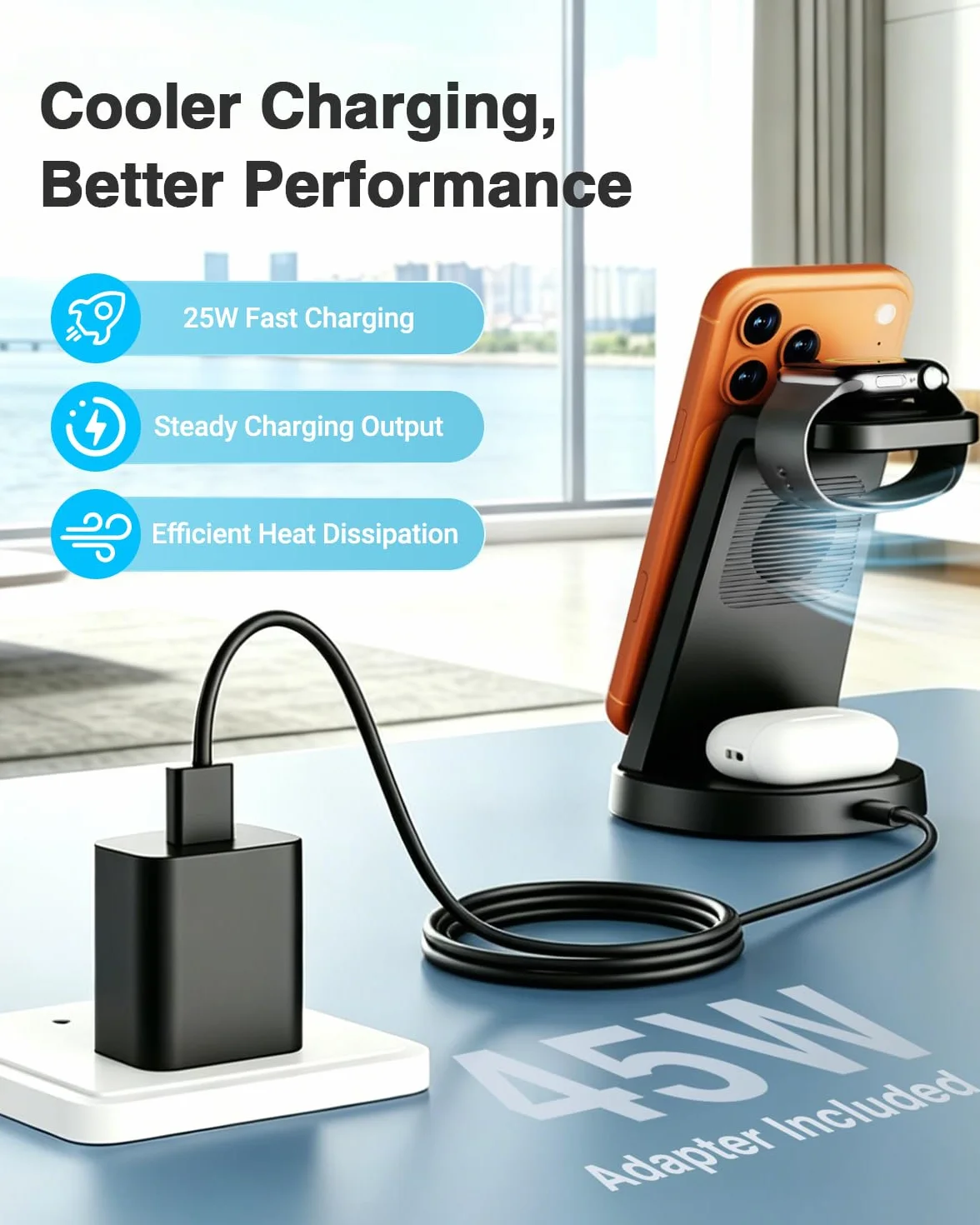 Magnetyczna bezprzewodowa stacja ładująca 3 w 1 25 W do wielu urządzeń Apple: stojak do szybkiej ładowarki Qi2.2 do iPhone'a Air 17, 16, 15, 14, 13, 12 Pro Max, Apple Watch i AirPods, idealny do