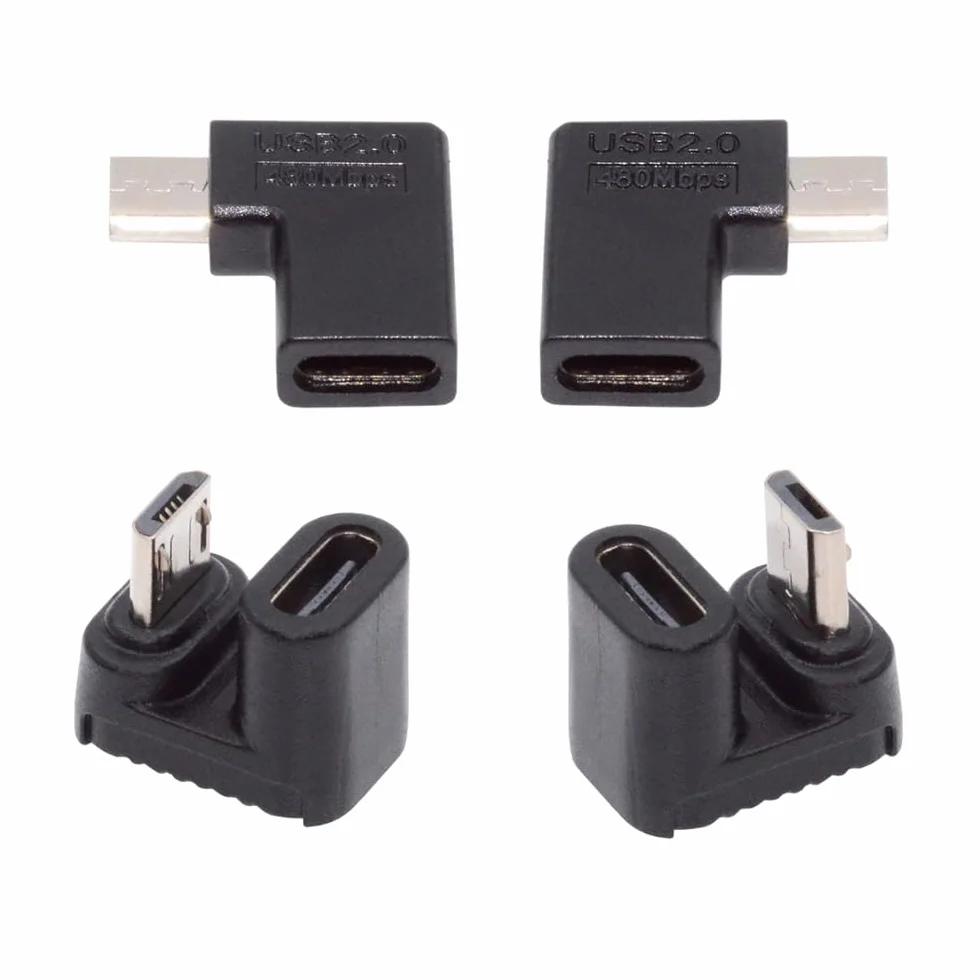 4 szt./partia USB-C USB2.0 typ C żeński na micro USB męski zasilacz do transmisji danych 90/360 stopni typ kątowy