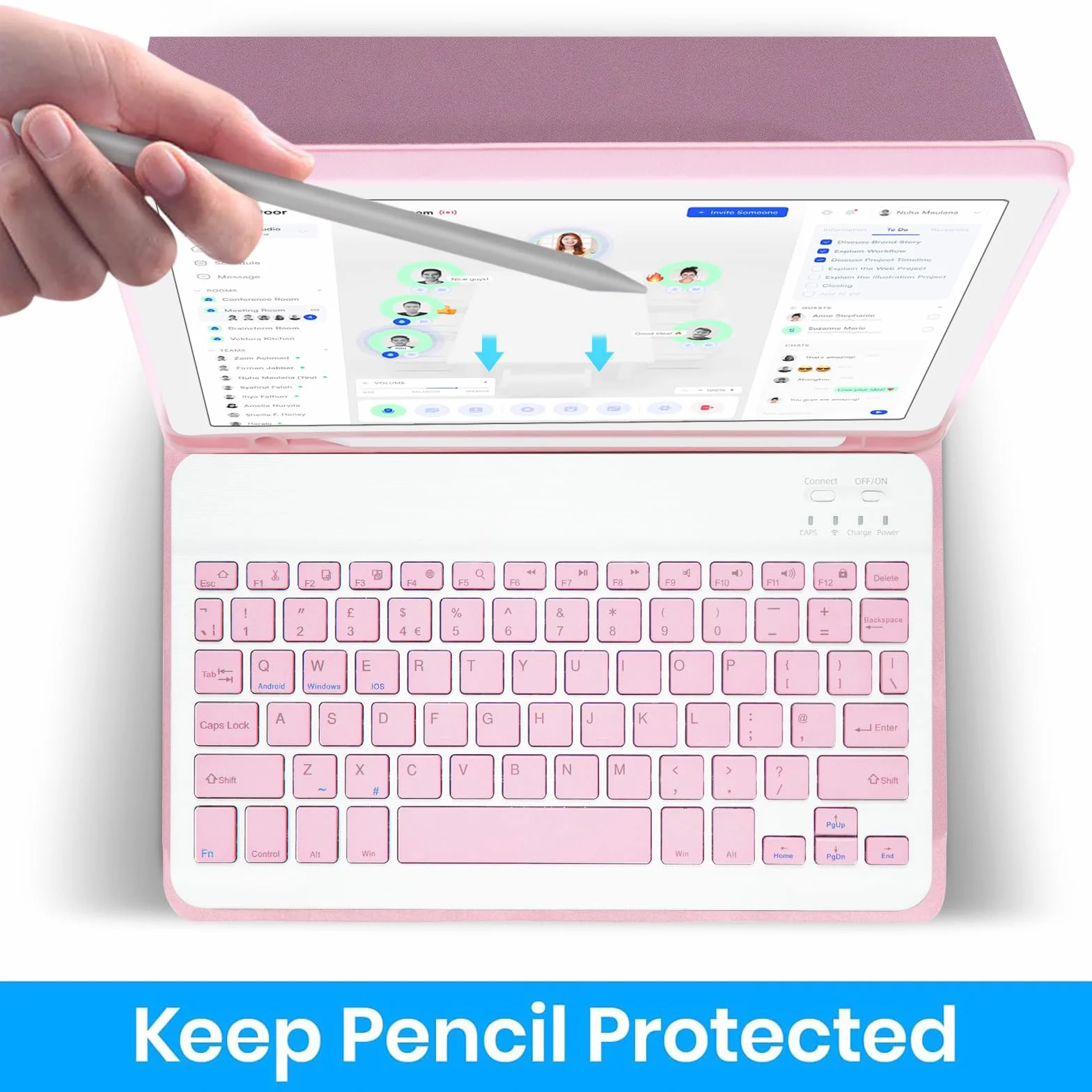 Etui na iPad 11./10. generacji z klawiaturą 11 cali/10,9 cali 2025 A16 2022 z uchwytem na ołówki, magnetycznie odłączana, bezprzewodowa klawiatura Bluetooth z foliową podstawką i ładowalnym