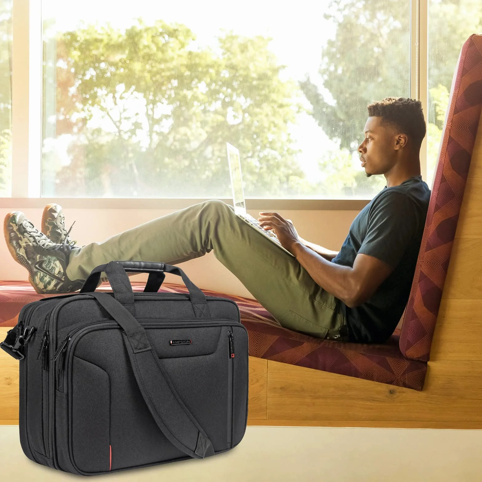 EMPSIGN Torba na laptopa 17,3 cala aktówka dla mężczyzn duża torba na laptopa torba na komputer torba robocza torba kurierska dla biznesu, czarna