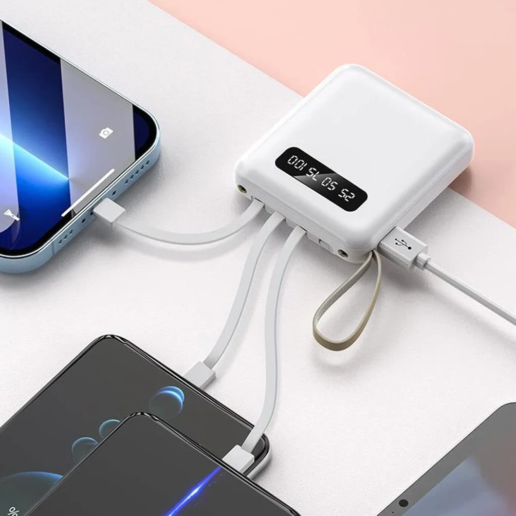 Mini 20000 MAh Duża pojemność jest dostarczana z czteroprzewodowym ładowaniem Skarbiec Przenośny power bank z szybkim ładowaniem (Color : White, Size : 20000mAh)