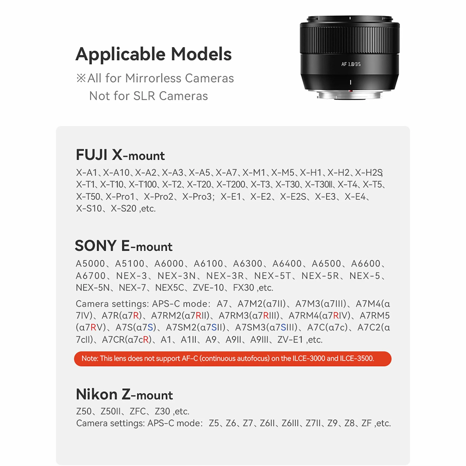 TTARTISAN 35 mm F1.8 II do Sony E Mount Autofokus APS-C obiektyw do aparatu ED metal lekki obiektyw aparatu obsługuje śledzenie oczu