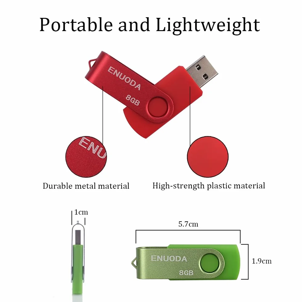 ENUODA Pamięć USB 8 GB 5 Sztuki USB 2.0 Pendrive Metalowa Obrotowe Dyski Kciuki Napęd (5 Mieszany Kolor: Zielony Fioletowy Czerwony Czarny Niebieski)