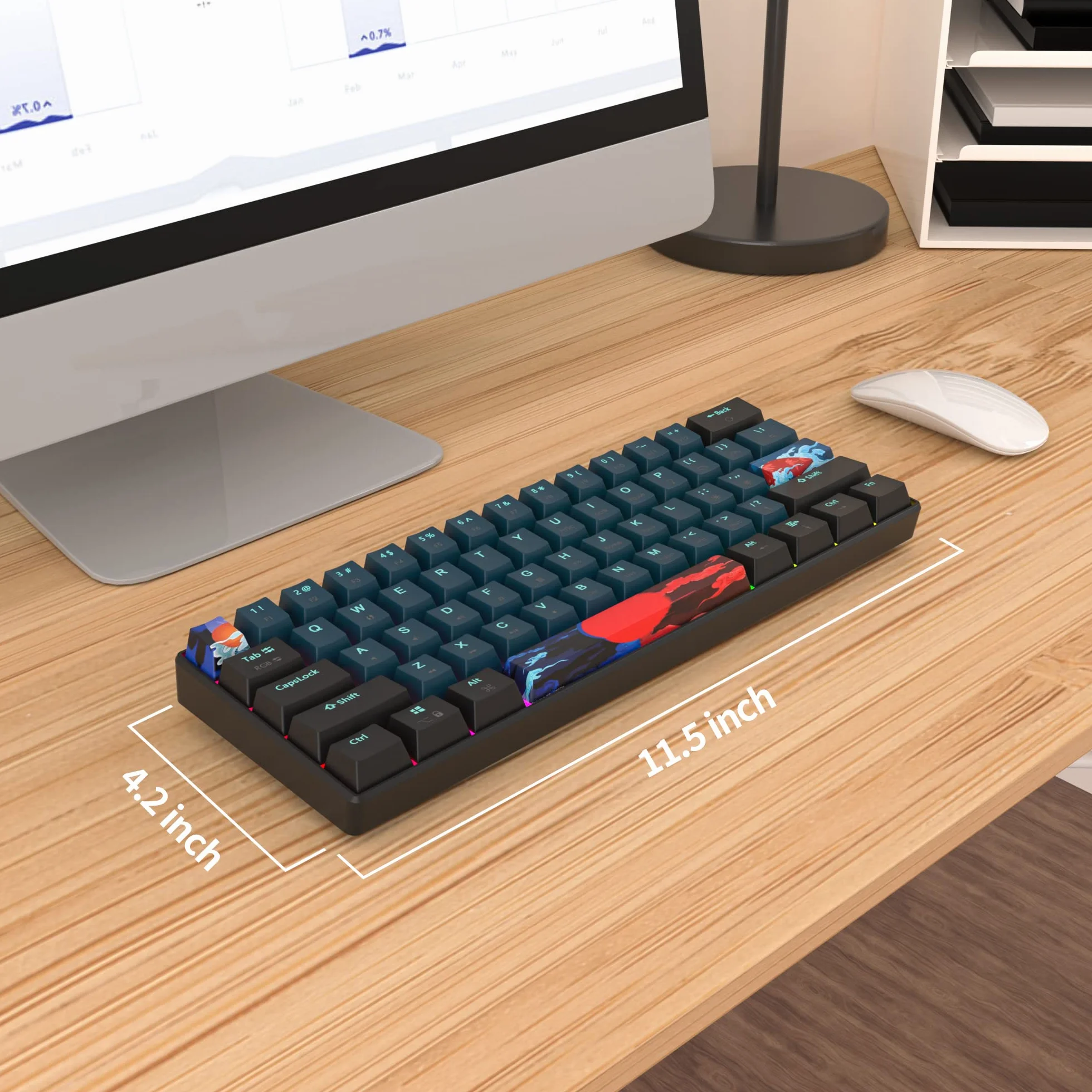 Przewodowa klawiatura mechaniczna RGB 61 klawiszy 60% z podświetleniem PBT z liniowymi czerwonymi przełącznikami dla graczy z systemem Windows PC (61 Monstor)