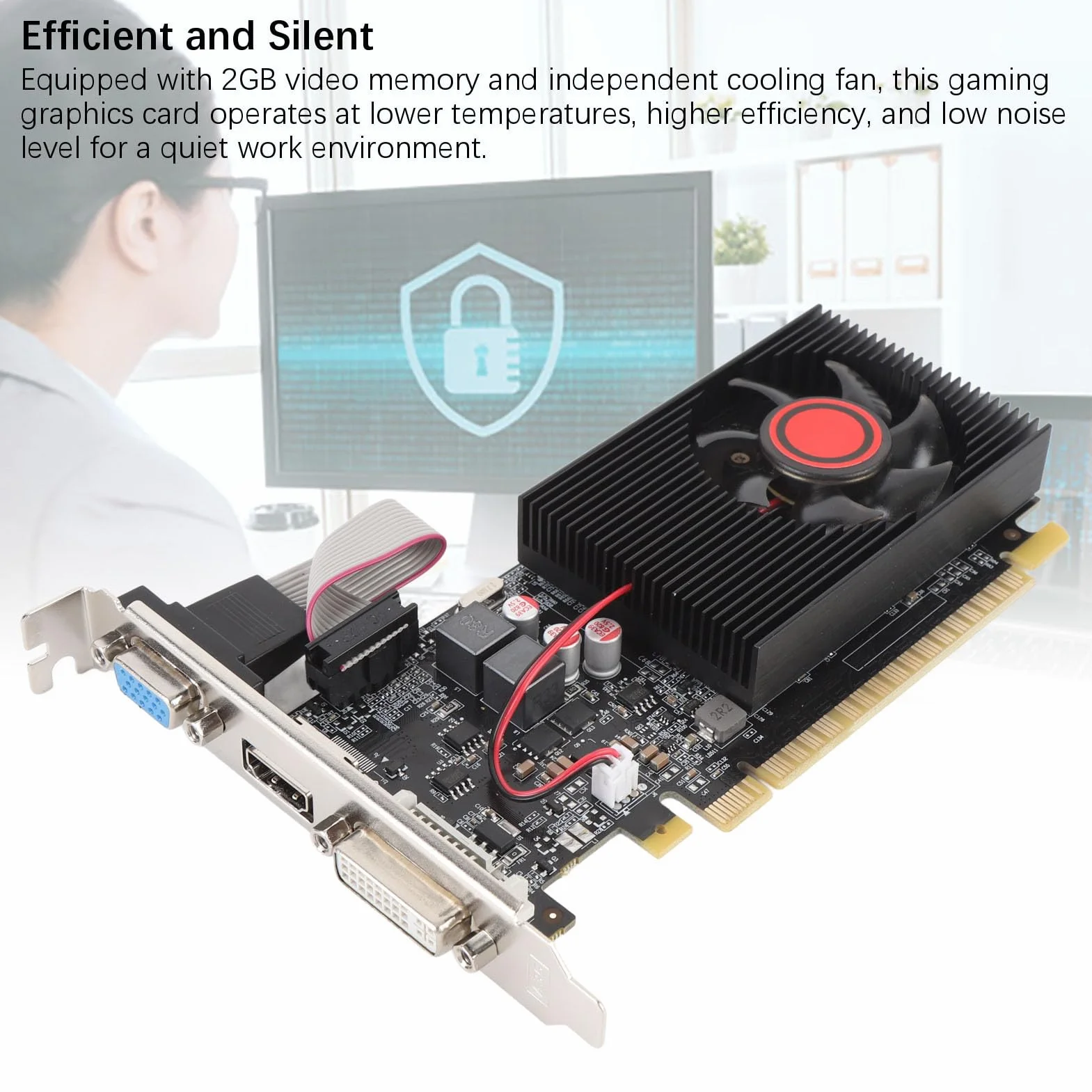Karta graficzna, 2 GB DDR3 64 bit, obsługa DirectX 10.1, interfejs PCI Express 2.0 16X, HDMI, DVI, VGA, Single Fan, komputerowa karta graficzna do gier roboczych