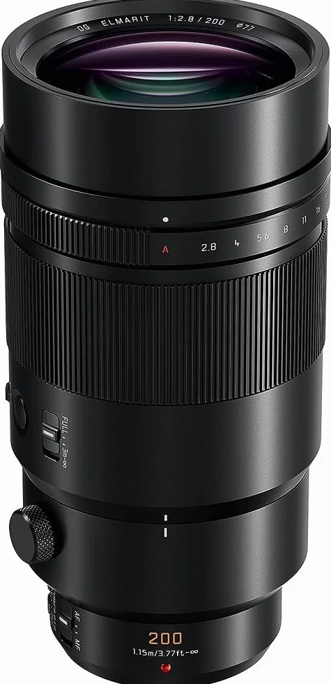 Panasonic H-ES200 LEICA DG ELMARIT teleobiektyw stałoogniskowy (ogniskowa 200mm/400mm (odpowiednik aparatu 35 mm), F2.8, filtr φ77mm, micro 4/3), czarny