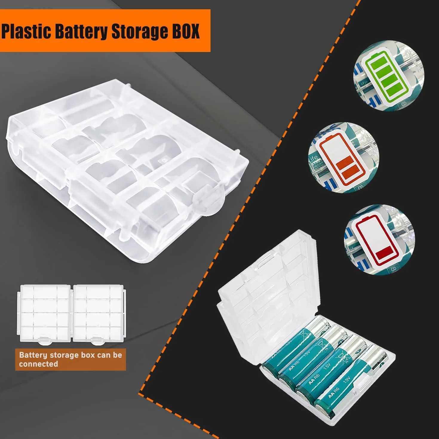 KUOQIY Uchwyty na Baterie AA 6V Battery Storage Box z Wtyczką DC Plastikowy Pojemnik