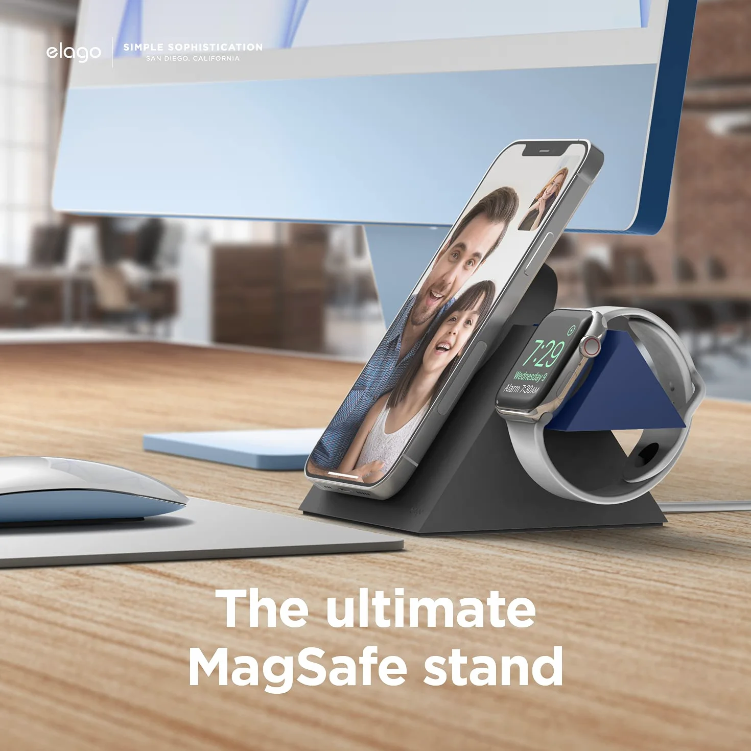 elago Stojak do Ładowania MS5 do iPhone, Apple Watch | Silikonowa Podstawka Klasy Premium, Brak Ładowarki Bezprzewodowej (Ciemny Szary + Dżinsowe Indygo)