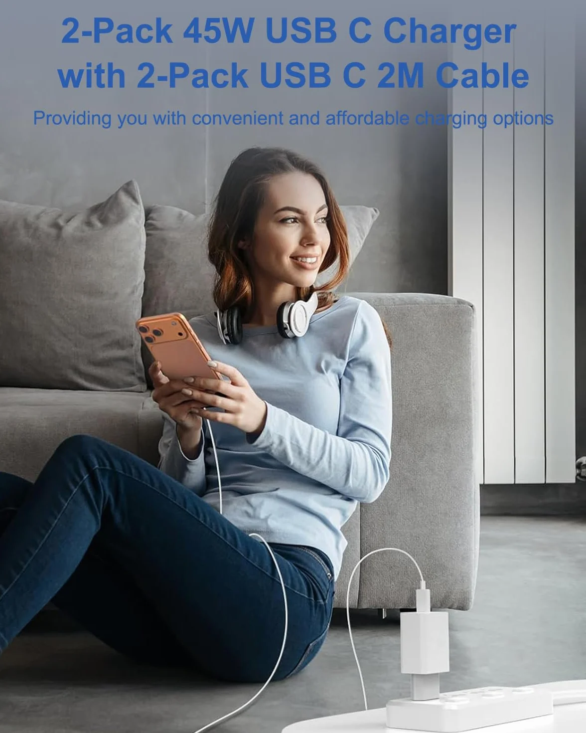 Ładowarka USB C 45W do Samsung Galaxy S26 Ultra/S26/S25/S24/S23/A56/A55/Z Fold, 2 Sztuk Szybka Ładowarka USBC Zasilacz Adapter Ładujący Wtyczka USBC Typu C ładowarka z Kablem USB C 2M do iPhone'a