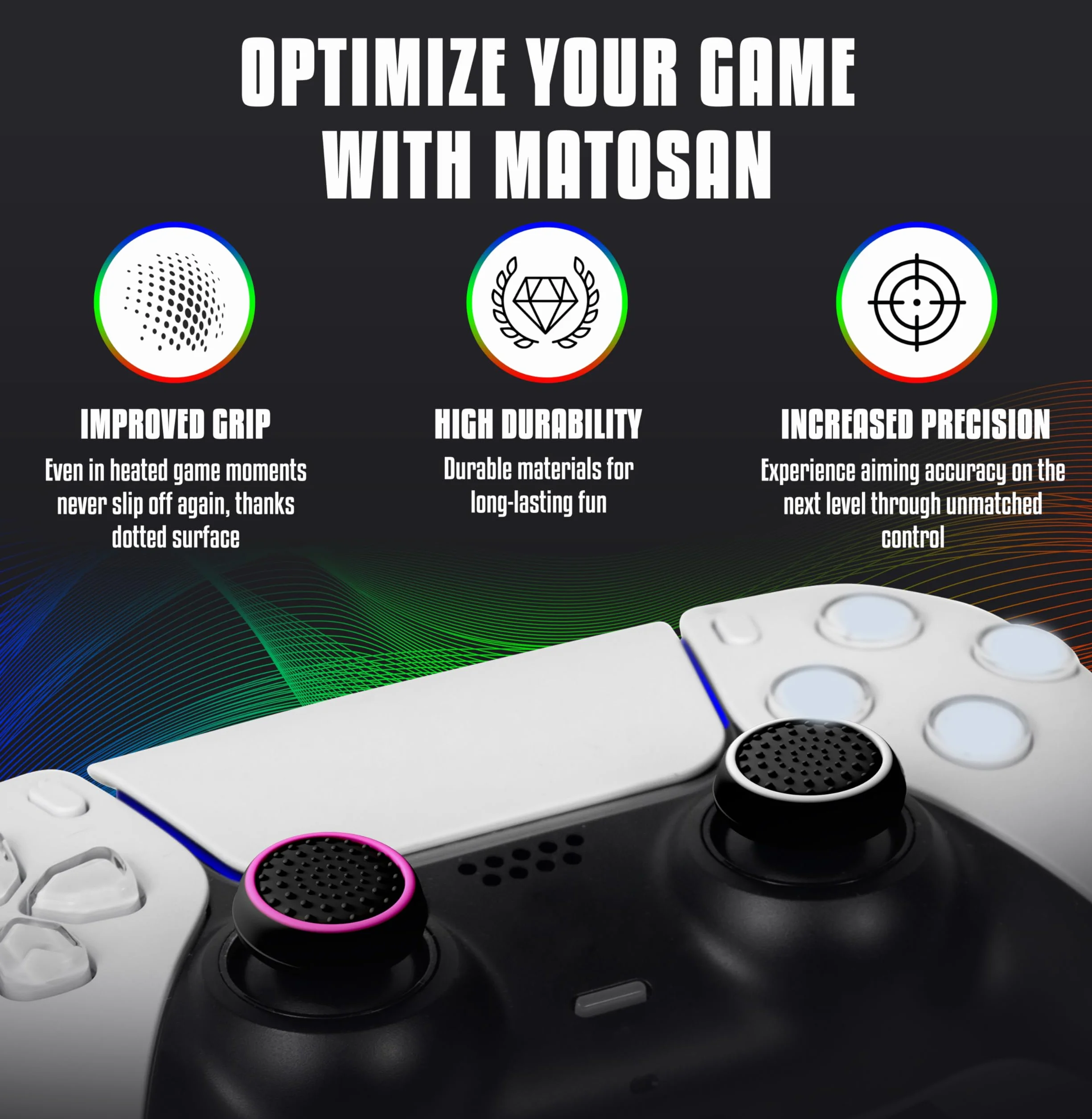 MatoSan® Zestaw 8 Nakładek na Drążki Analogowe – Kompatybilne z PS5 – Antypoślizgowe Nakładki na Thumbstick – Akcesoria Gamingowe do Kontrolerów