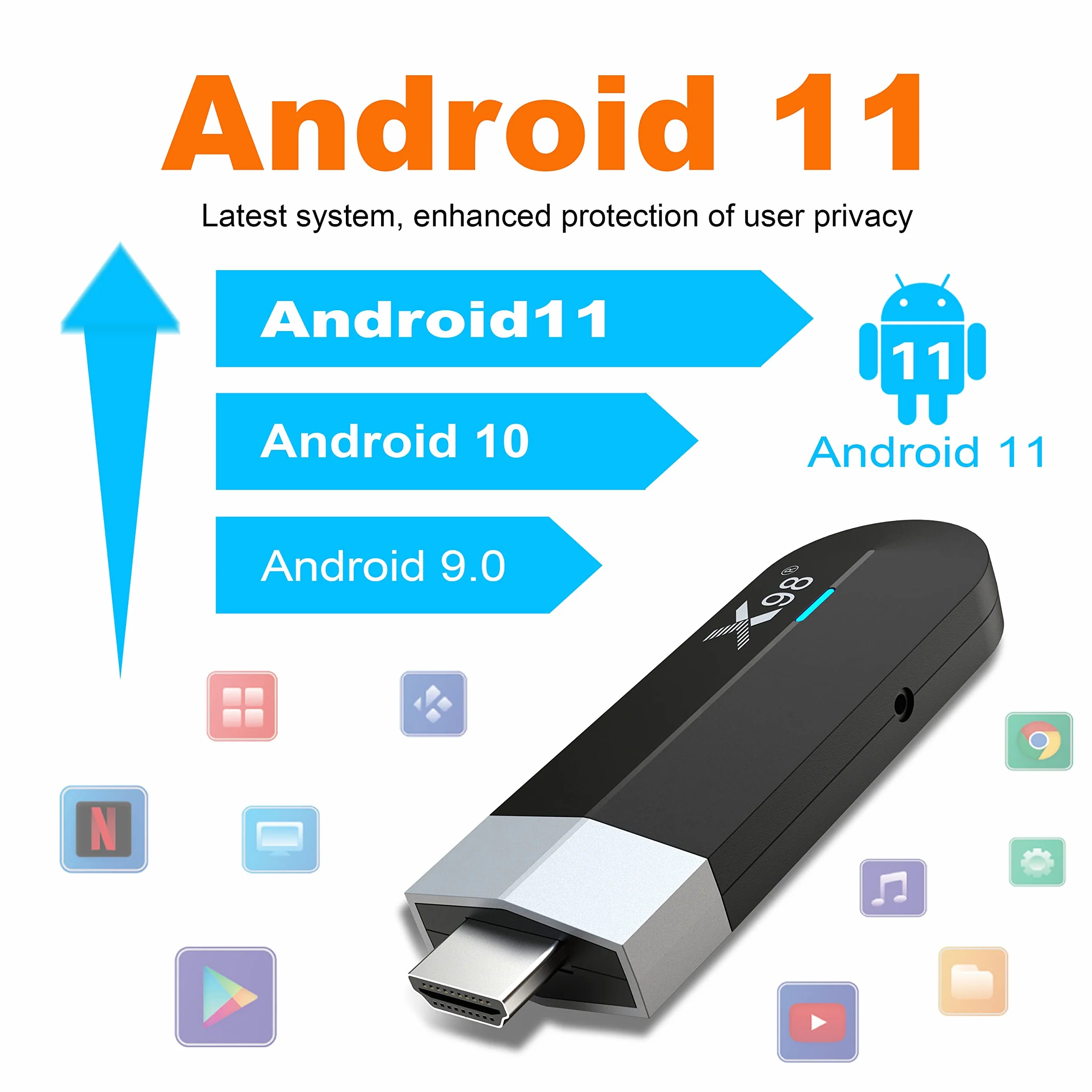 ZUMKUNM X98 S500 Smart TV Stick Android 11 Amlogic Quad Core 64 bit 4 GB RAM 32 GB eMMC Rom 4K UHD AV1 Dual WiFi 2.4G 5.8G Bluetooth 3D HDR HLG Support