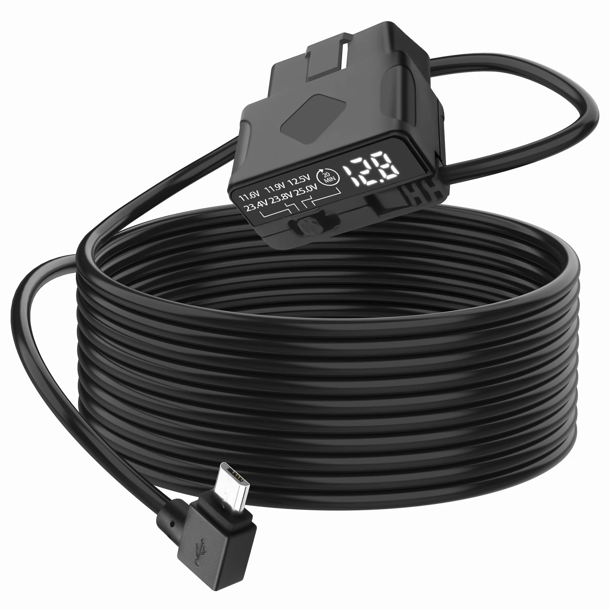 Kabel sieciowy OBD do kamery samochodowej micro USB 90 stopni 12V-24V do 5V Dash Cam Hardwire Kit z LED i ochroną niskiego napięcia