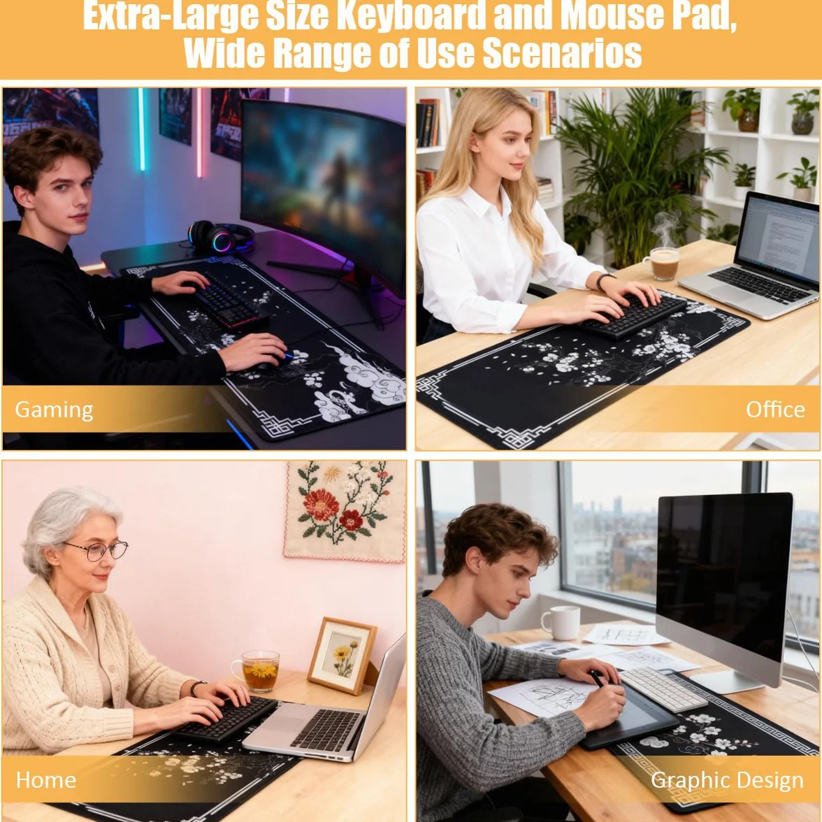 Japońska podkładka pod mysz do gier XXL 800 x 300 mm | Mousepad Japan, duża podkładka pod mysz, poprawia precyzję i prędkość, z wodoodporną i antypoślizgową podstawą
