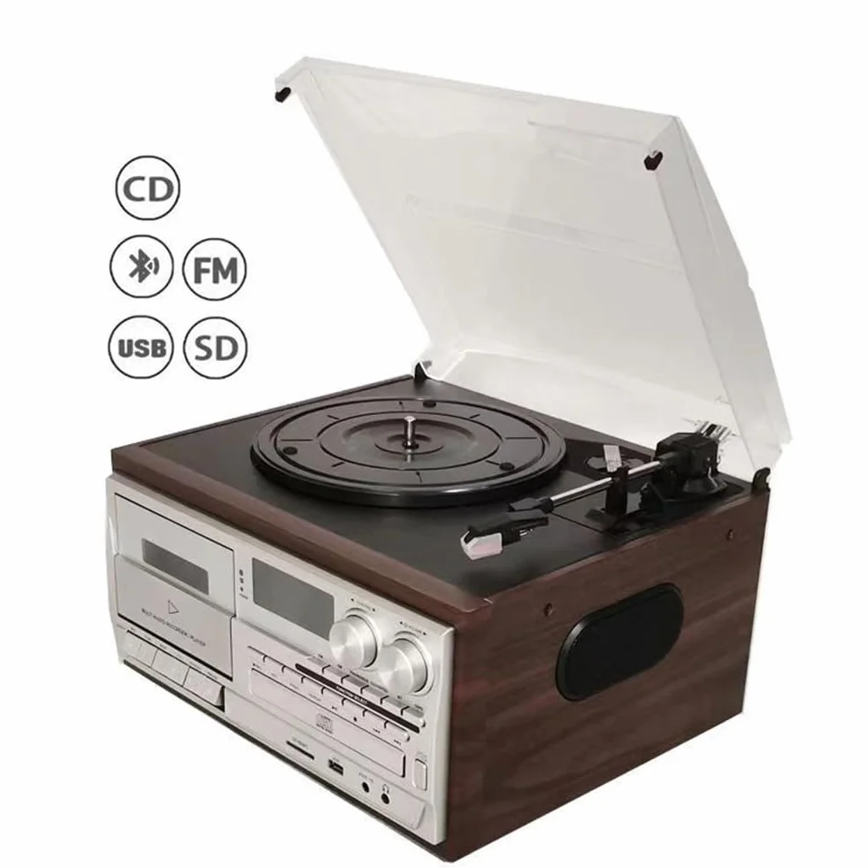 Gramofon 9 w 1 retro z radiem AM/FM, 3-biegowy winyl, wbudowane głośniki, wyjście audio do domowego biura, sypialni