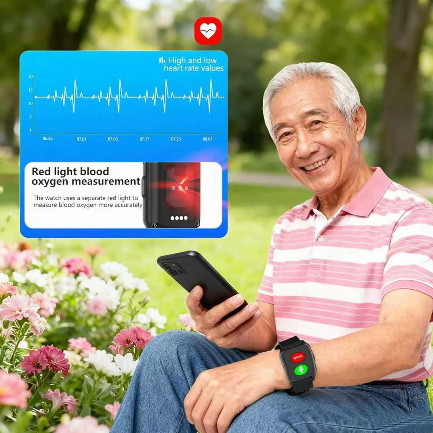 Inteligentny zegarek dla seniorów, lokalizator GPS z wykrywaniem upadku, wodoodporność IP67, dokładne pozycjonowanie do opieki nad osobami starszymi, urządzenie alarmowe