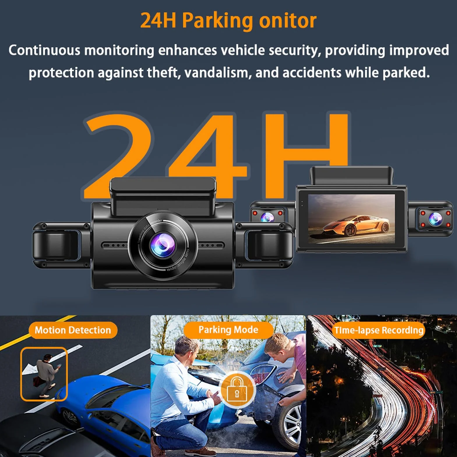 LICAEVEY 2K HD Dash Kamera Przednia Tylna Tylna Tylna część, w Lewym Prawym Kątu, 3 -calowy Ekran, Kamera Deski Rozdzielczej Wi -Fi z kartą Pamięci 64 GB dla Samochodów