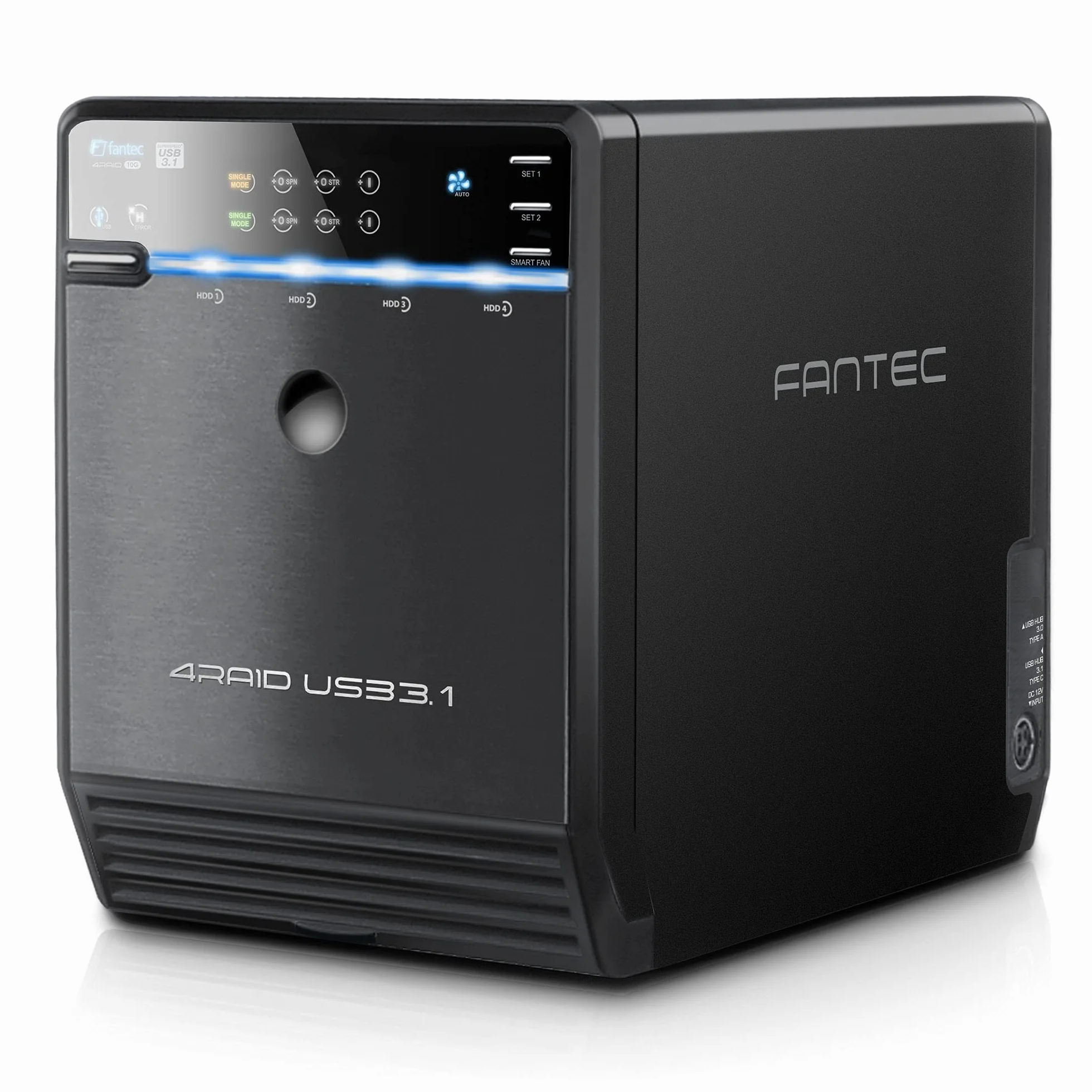 FANTEC QB-35U31R zewnętrzna obudowa dysku twardego RAID do 4 x 8, 89 cm (3,5 cala), złącze USB 3.1 generacji II, funkcja Raid z 2 niezależnymi zestawami, wentylatory 80 mm, czarna