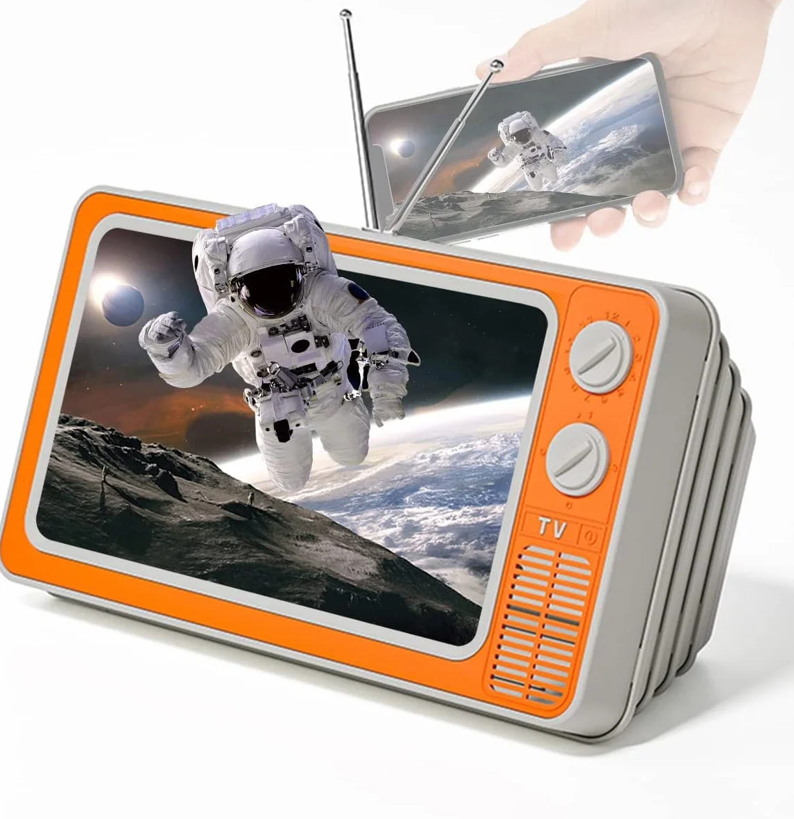 STEBRUAM Lupa ekranu 30.5 cm, cienki wzmacniacz do telefonu komórkowego 3D do oglądania filmów, składany ekran, powiększony stojak lustrzany, 4 razy 3D, do telefonu komórkowego (pomarańczowy)