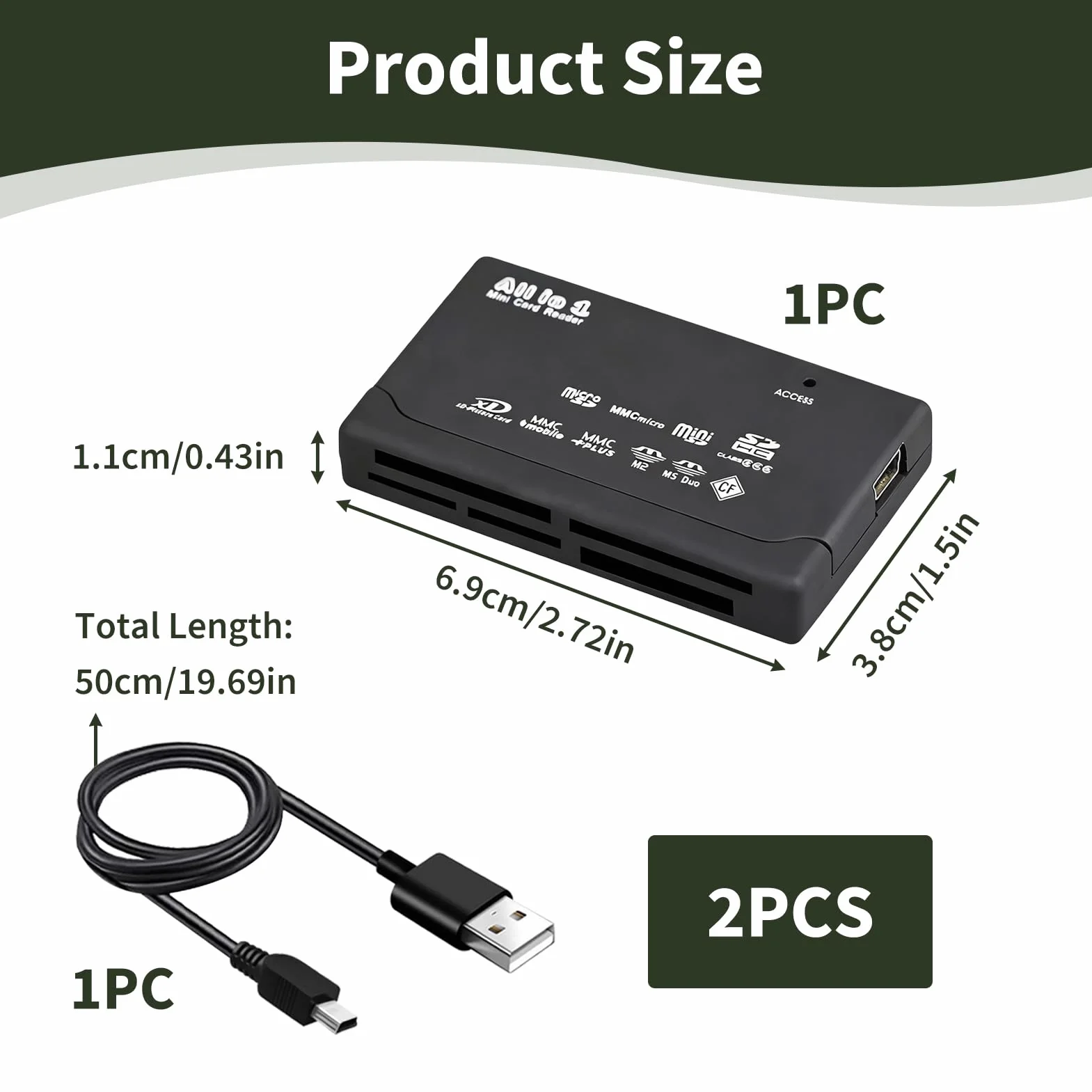 Czytnik kart pamięci, wiele kart, USB 2.0 6 w 1, uniwersalny adapter USB kompatybilny z SD TF CF SDHC MiniSD xD Windows i Mac, prędkość transferu do 480 Mb/s, Plug & Play