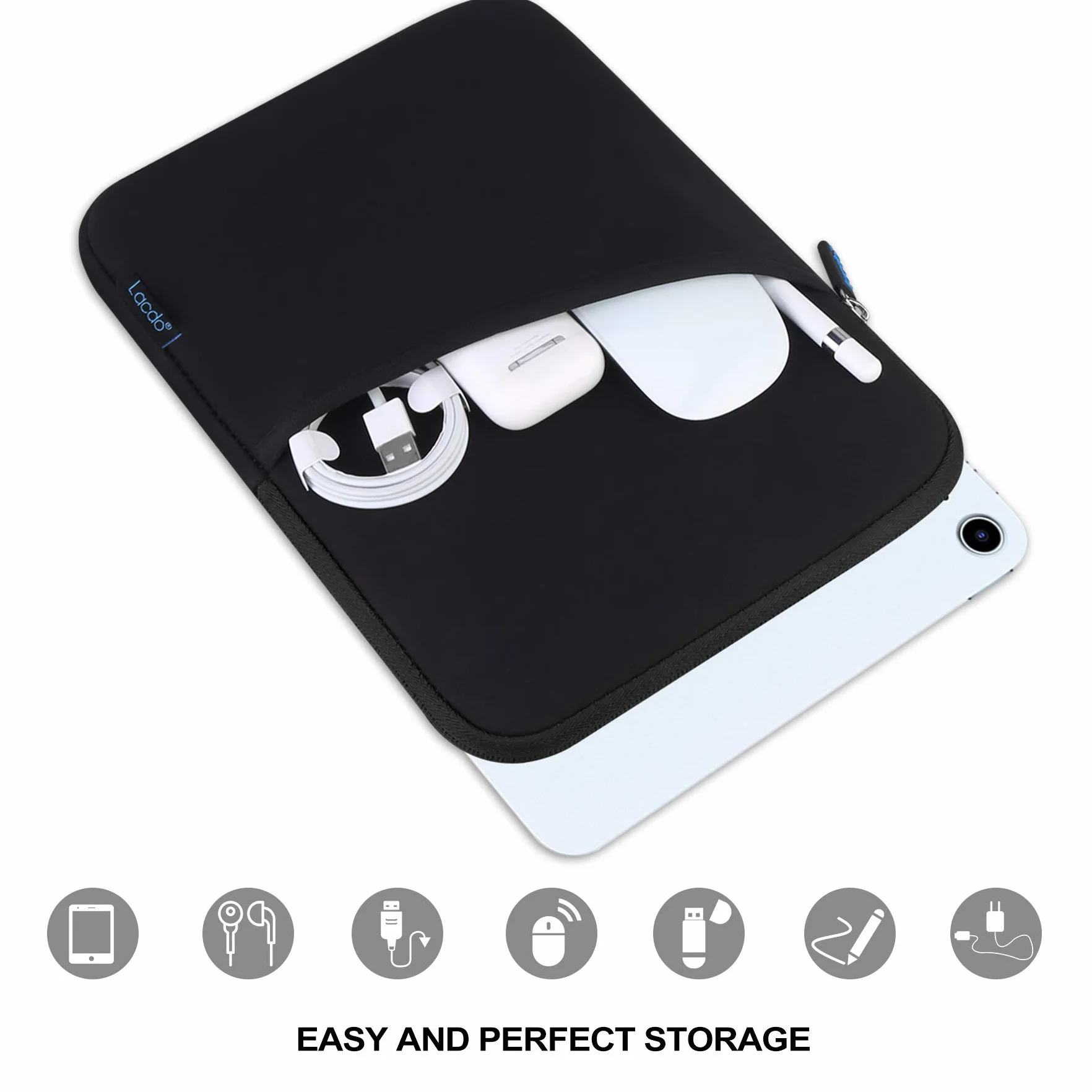 Lacdo Pokrowiec Ochronny na Tablet 11" iPad A16, 11" iPad Air M4 M3 M2 2026-2024, 11" iPad Pro M5 M4, 10.9" 10.2" iPad, 10.9" iPad Air, 10.5" iPad Pro, 11" Galaxy Tab A9+, Fit Magic Keyboard, Czarny
