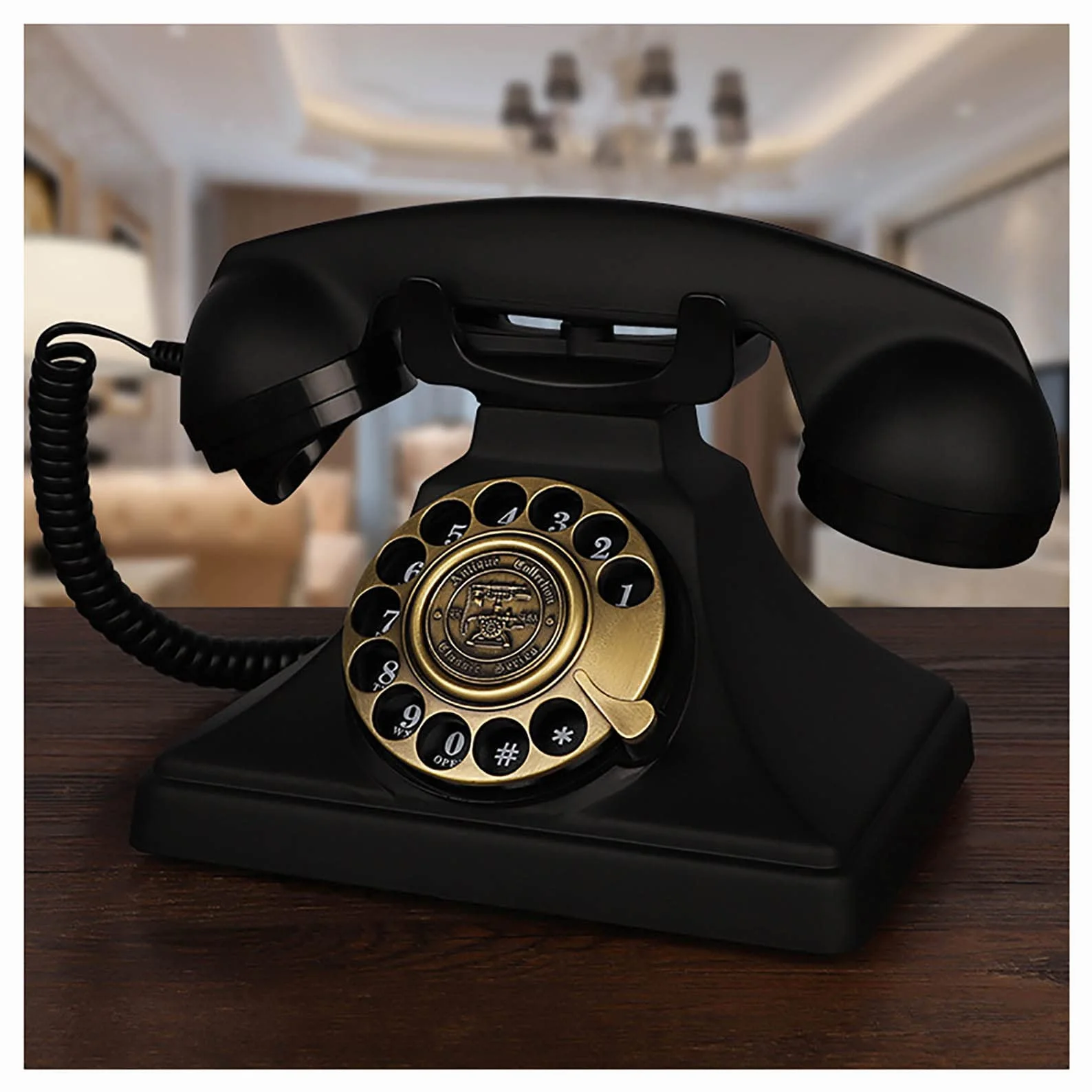 Antyczny telefon stacjonarny, cyfrowy, retro, zabytkowy, dekoracyjny, z tarczą obrotową, telefon stacjonarny do domu