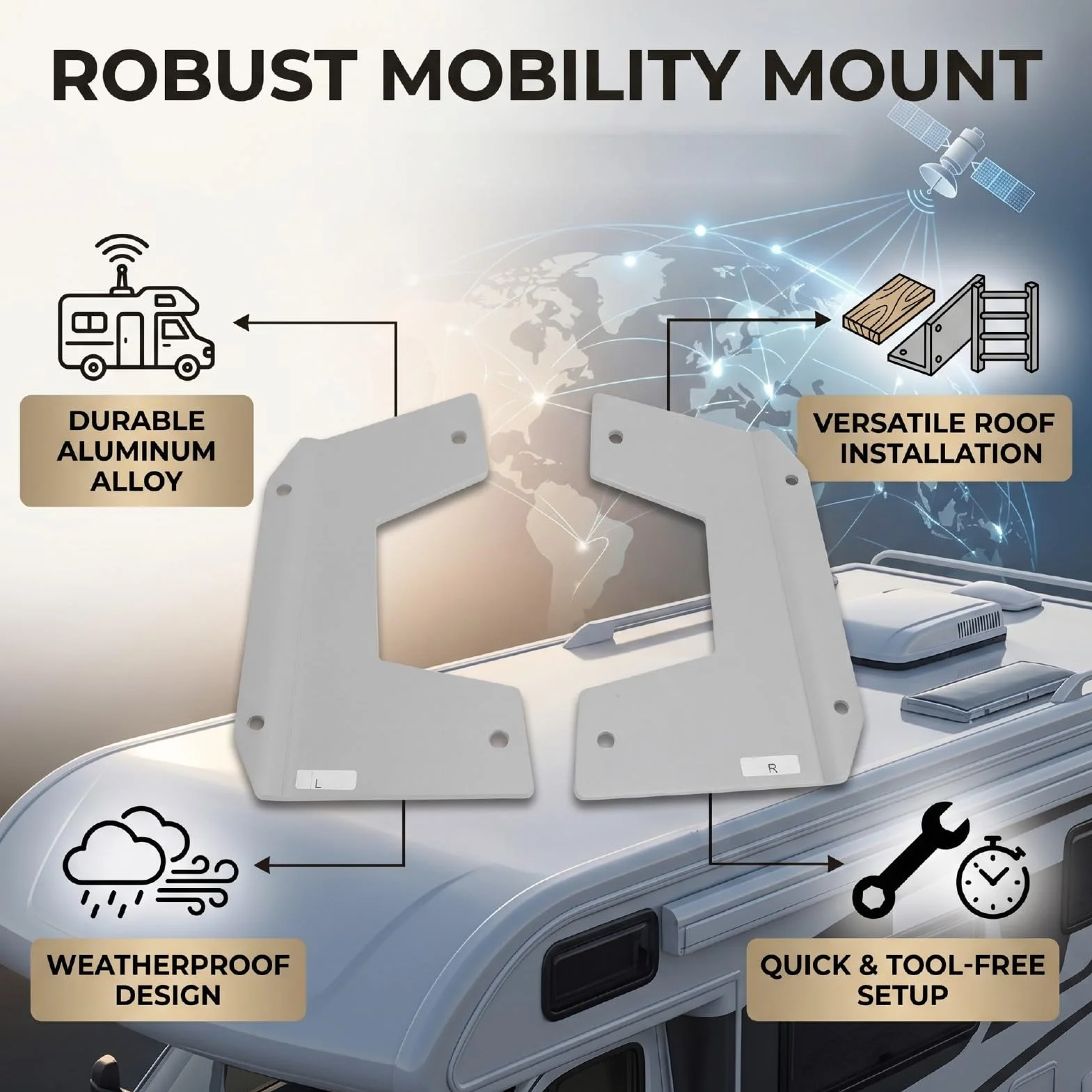 Fafeicy Uchwyt Dachowy do Anteny Satelitarnej, Zestaw do Montażu Mobilnego RV z Odlewanego Ciśnieniowo Stopu Aluminium dla Gen 3 V3