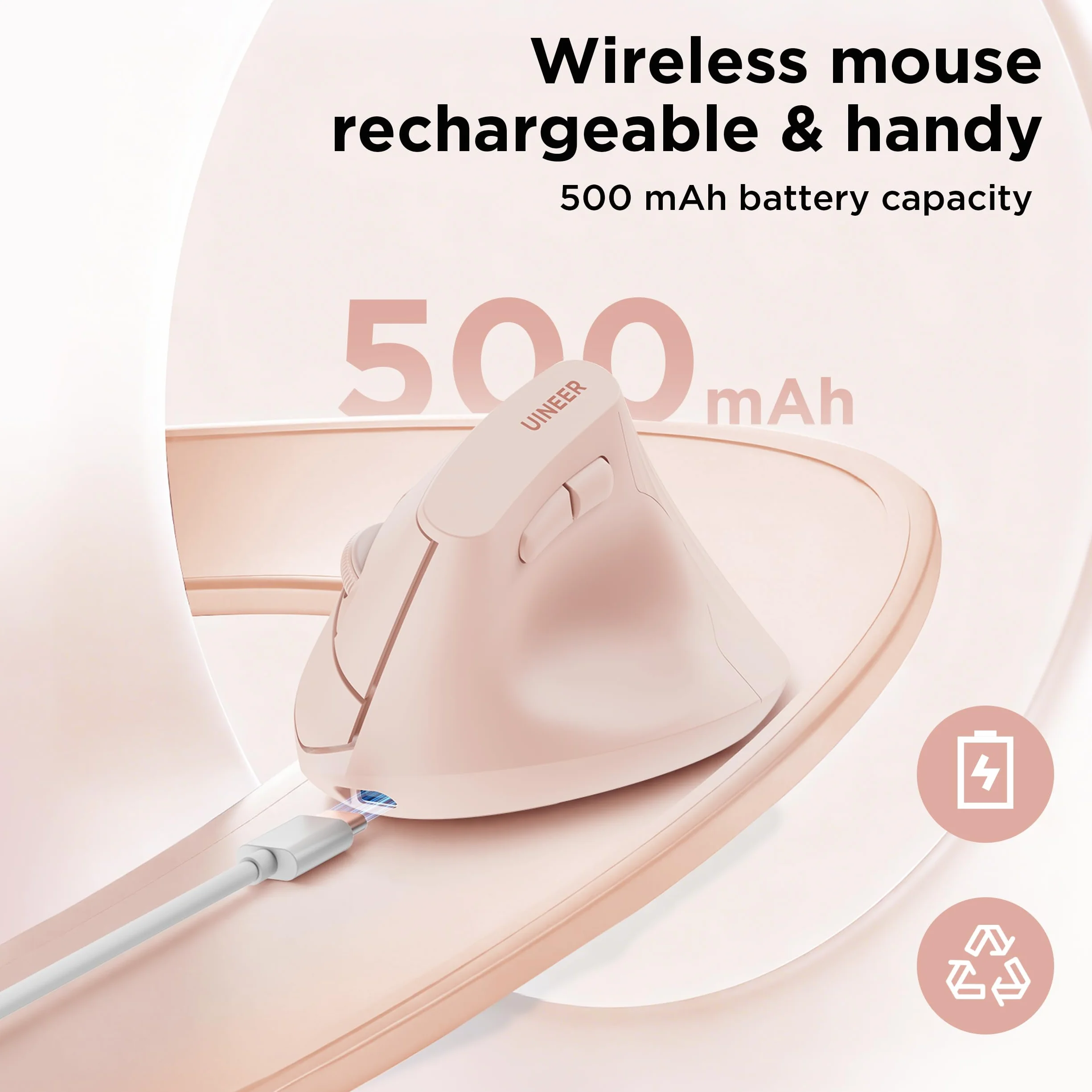 Uineer Pionowa ergonomiczna mysz, bezprzewodowa mysz Bluetooth, 3 urządzenia, cicha | Przełączanie między 3 urządzeniami; boczne kółko przewijania obsługuje poziomą nawigację dokumentów i arkuszy kalkulacyjnych.