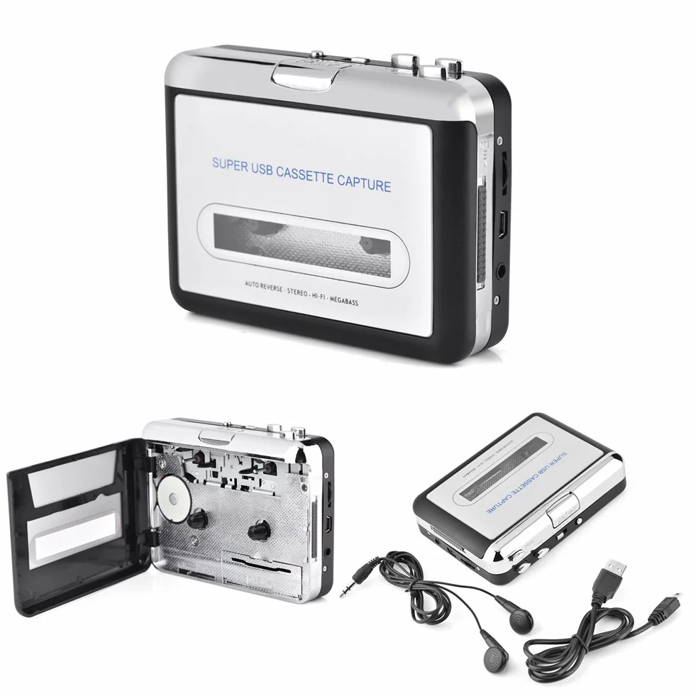 PUSOKEI Konwerter kasety na MP3 - odtwarzacz kasetowy USB kaseta taśma do PC MP3 CD Converter Capture, magnetofon kasetowy ze słuchawkami, łatwy w użyciu