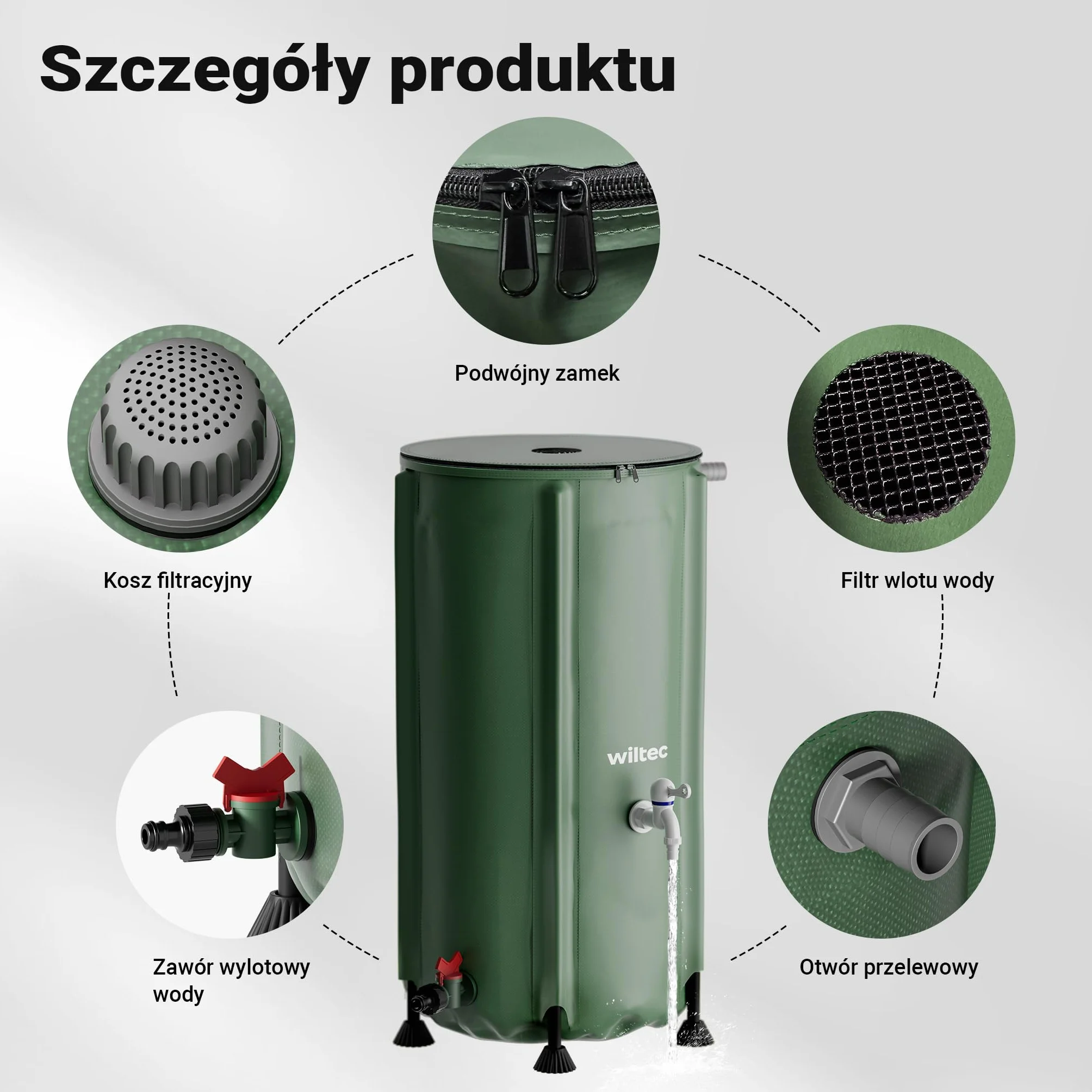 Wiltec Beczka składana na deszczówkę 100L 40x78cm PVC 1000D z kranem