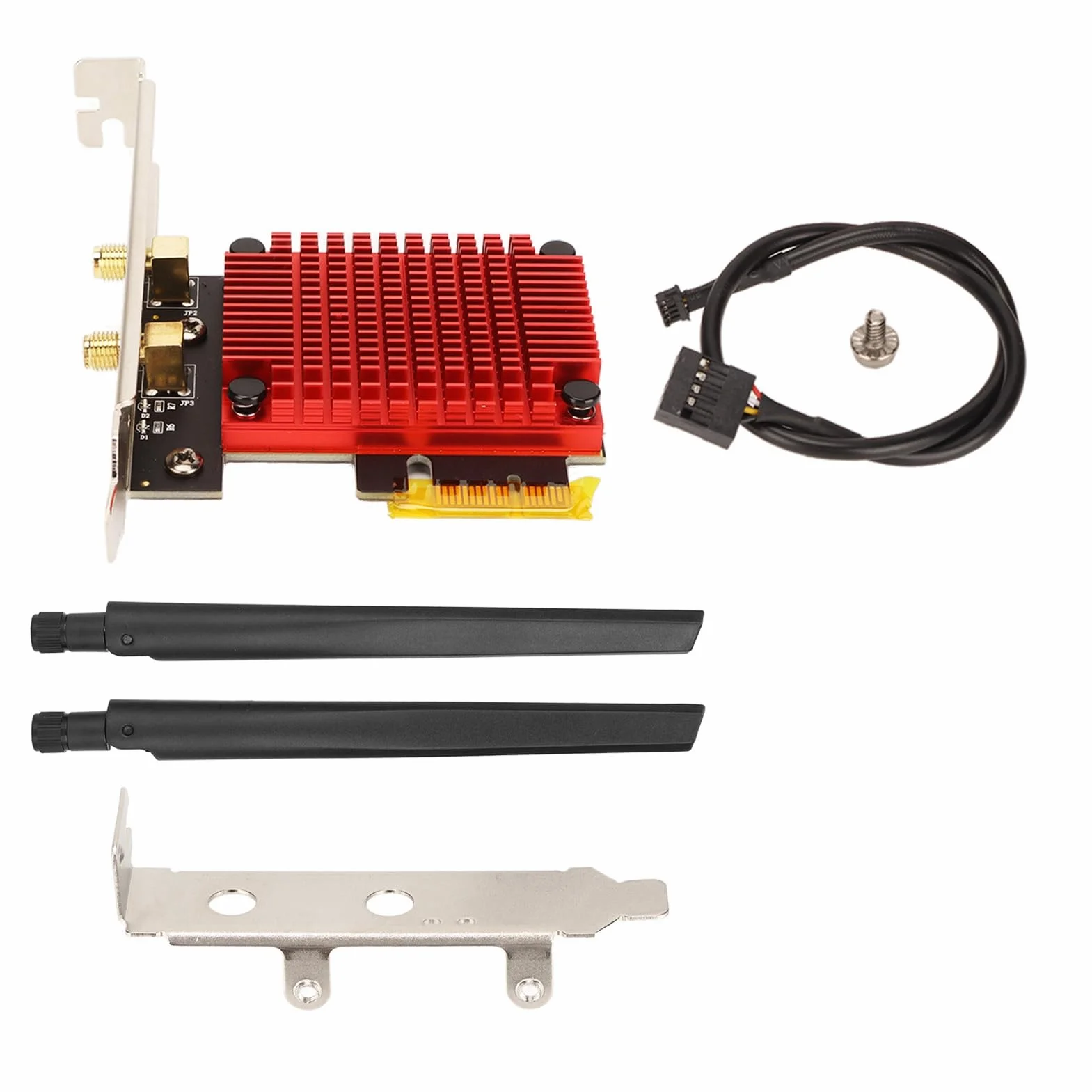 Bezprzewodowa karta PCIe, obsługa anteny 6dBi High Gain Dual Band 2.4G 5G do 3000 Mb/s, kompatybilna z interfejsem PCIe X4 X8 X16, wymienna antena zewnętrzna obsługuje system Winodows10 11 64-bitowy