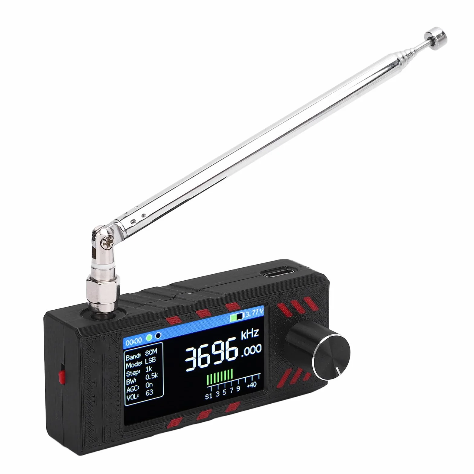 Luocute Mini Odbiornik Radiowy, Przenośne Radio Krótkofalowe z 1,9 -calowym Ekranem Kolorowym Pełny Odbiornik Pasma dla FM AM LSB USB z Naładowaniem Typu C Akumulator 800 MAh