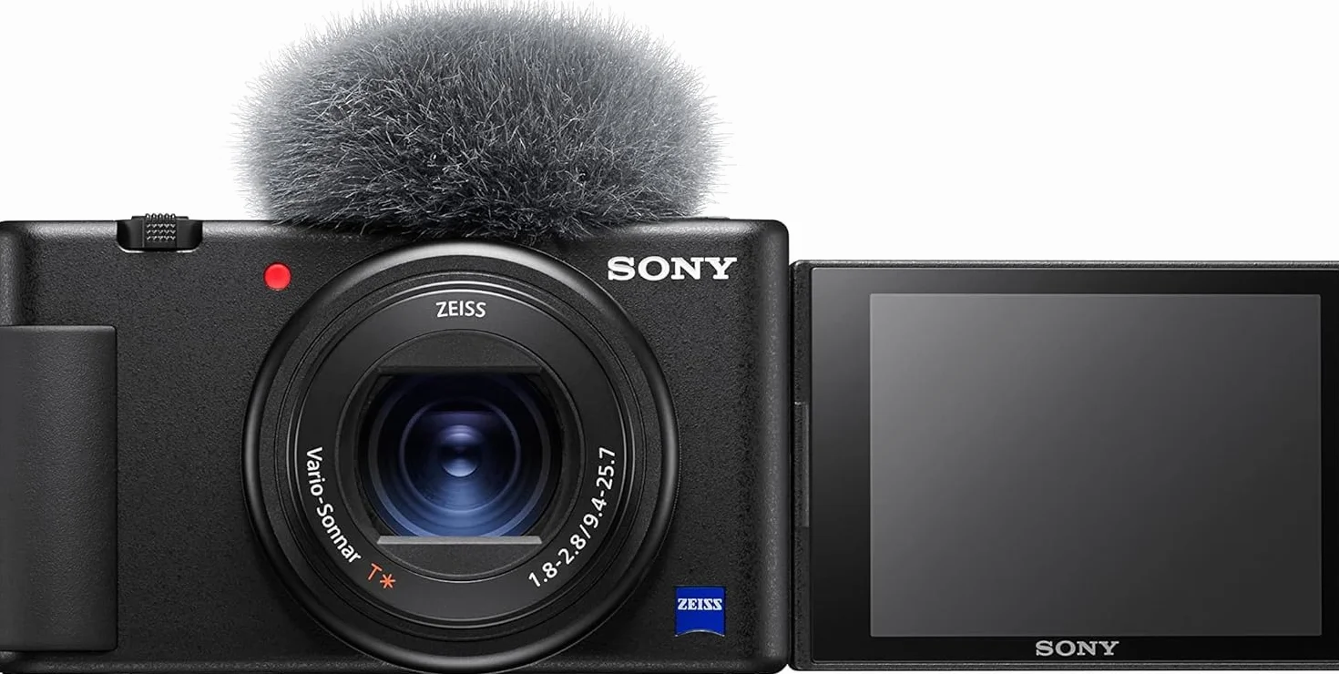Sony Wysokiej jakości kompaktowy aparat fotograficzny ZV-1 (czujnik 1", 24-70 mm F1.8-2.8, wideo 4K, automatyczne ustawianie ostrości oczu, odchylany ekran, do zdjęć i filmów)