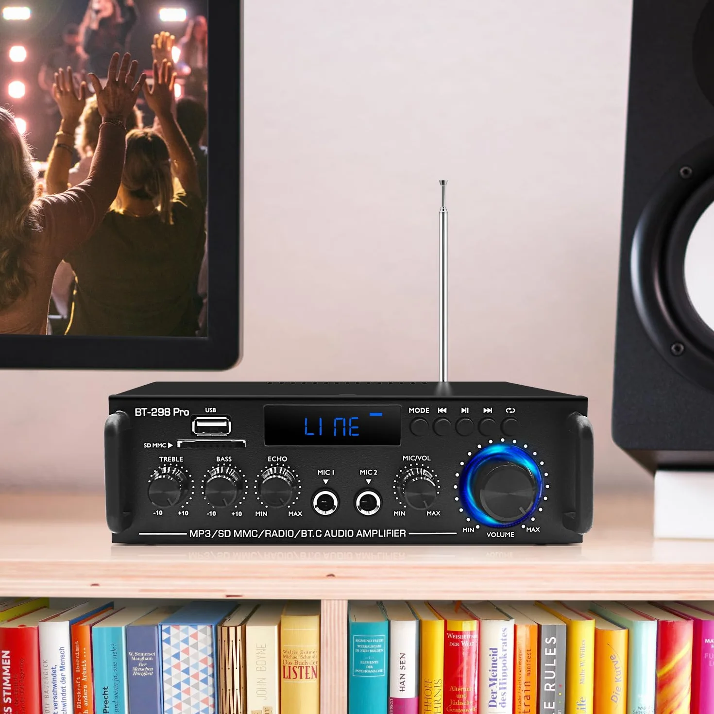Wzmacniacz domowy odbiornik audio stereo z Bluetooth 5.0, maks. 800 W, 2.0-kanałowy system wzmacniacza stereo do głośników kina domowego, karaoke, garażu, wzmacniacza domowego z wejściem