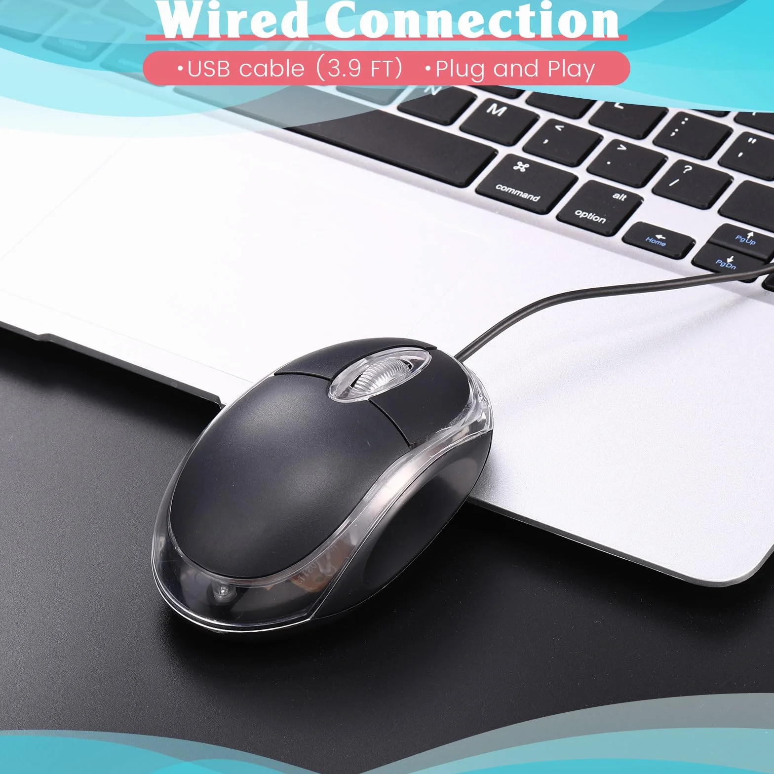 Xuhal Czarna przewodowa mysz komputerowa USB, 1000 DPI 3-przyciskowa przewodowa mysz do gier do biura, domu, mysz optyczna, wtyczka myszy, kompatybilna z MacBookiem, PC, laptopem, 50 szt