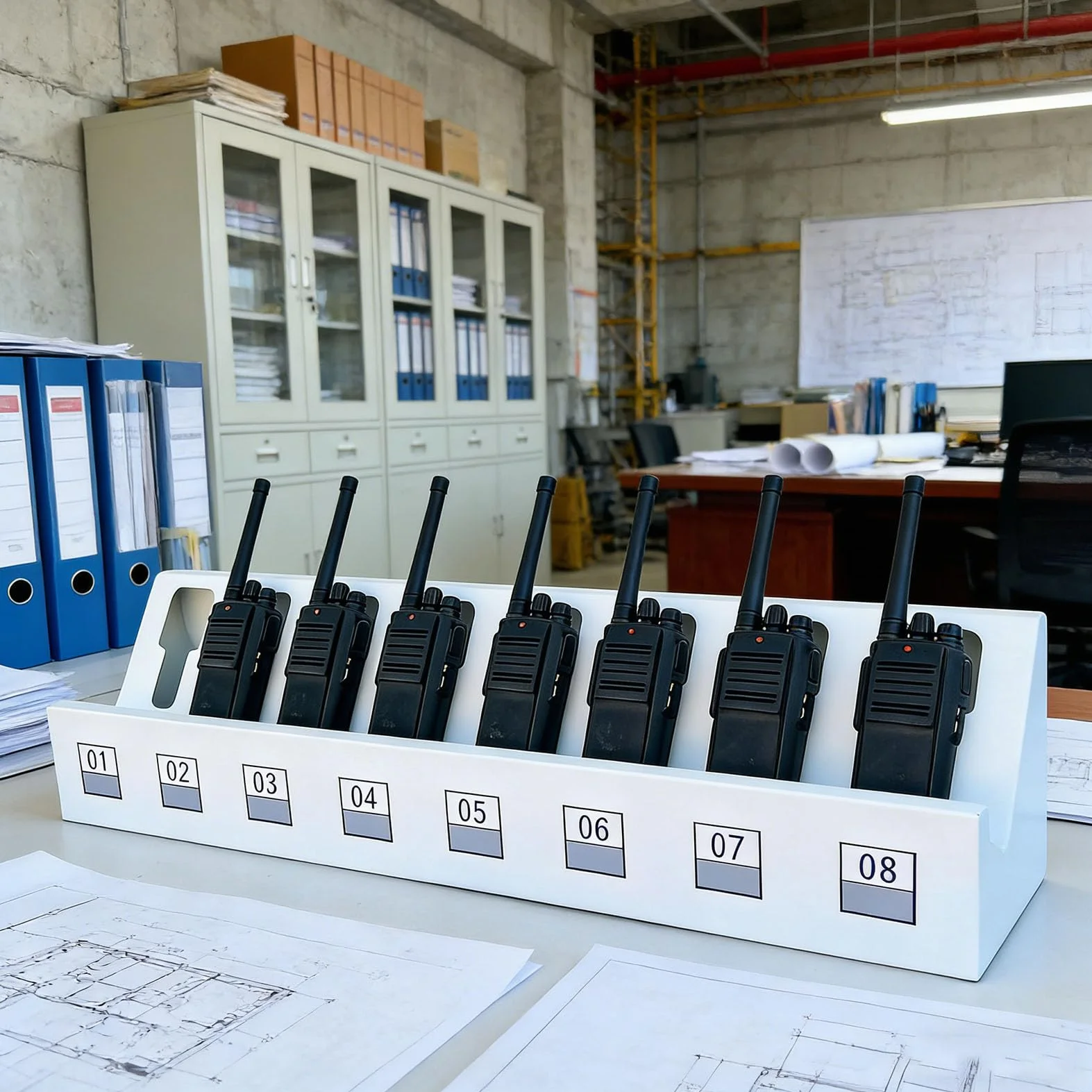 Uchwyt na Walkie Talkie ze Stali Wytrzymałej, Regał Organizer Biurkowy na Radio Dwukierunkowe, Bez Konieczności Montażu, Skrytka Przechowawcza na Radiotelefon Ręczny dla Ochrony, Hotelu, Biura