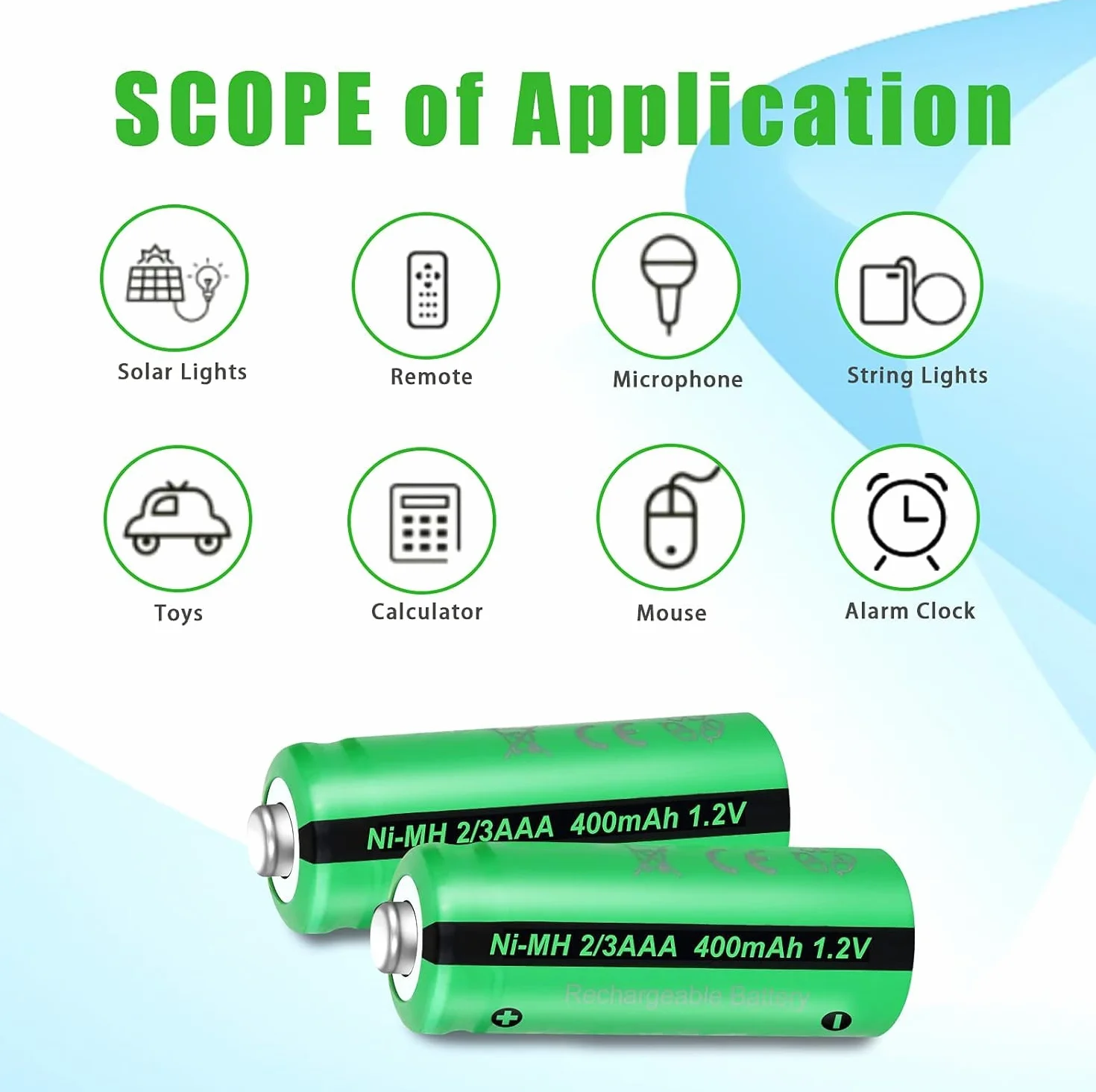 Akumulatory solarne NIMH, 2/3AAA, 1,2 V, 400 mAh, do oświetlenia ogrodowego, oświetlenia dekoracyjnego, 12 opakowań, PKCELL