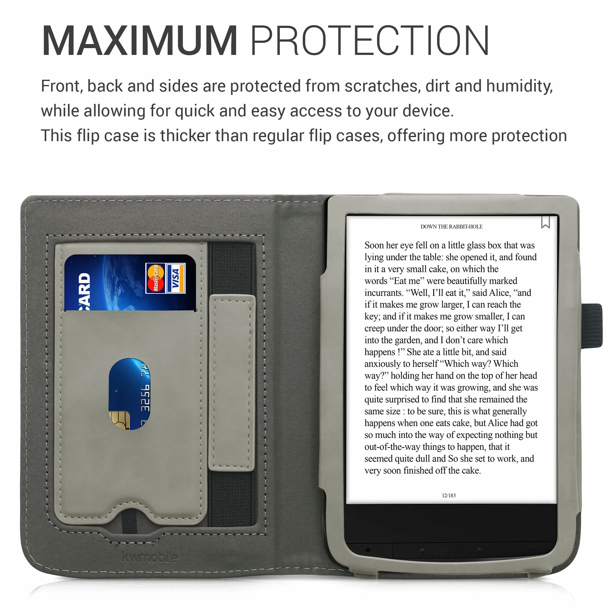 kwmobile e-czytnik etui kompatybilne z Pocketbook Touch Lux 4/Lux 5/Touch HD 3/Color (2020) - Pokrowiec ochronny Rosace Szary