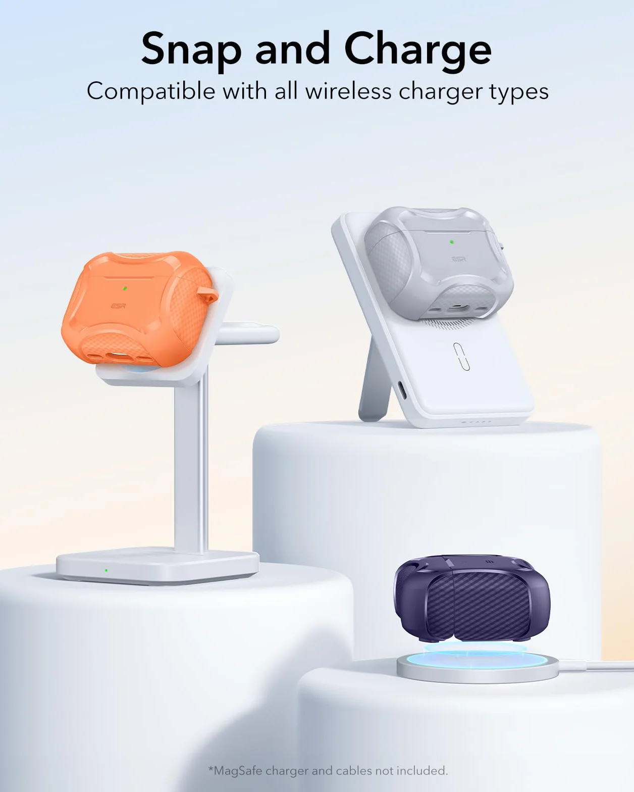 ESR Etui do AirPods Pro 3 (2025), kompatybilne z Airpods Pro 3 (kabel USB-C), magnetyczna pokrywka, gotowe do MagSafe, potężna ochrona przed upadkiem, seria Cyber, pomarańczowe