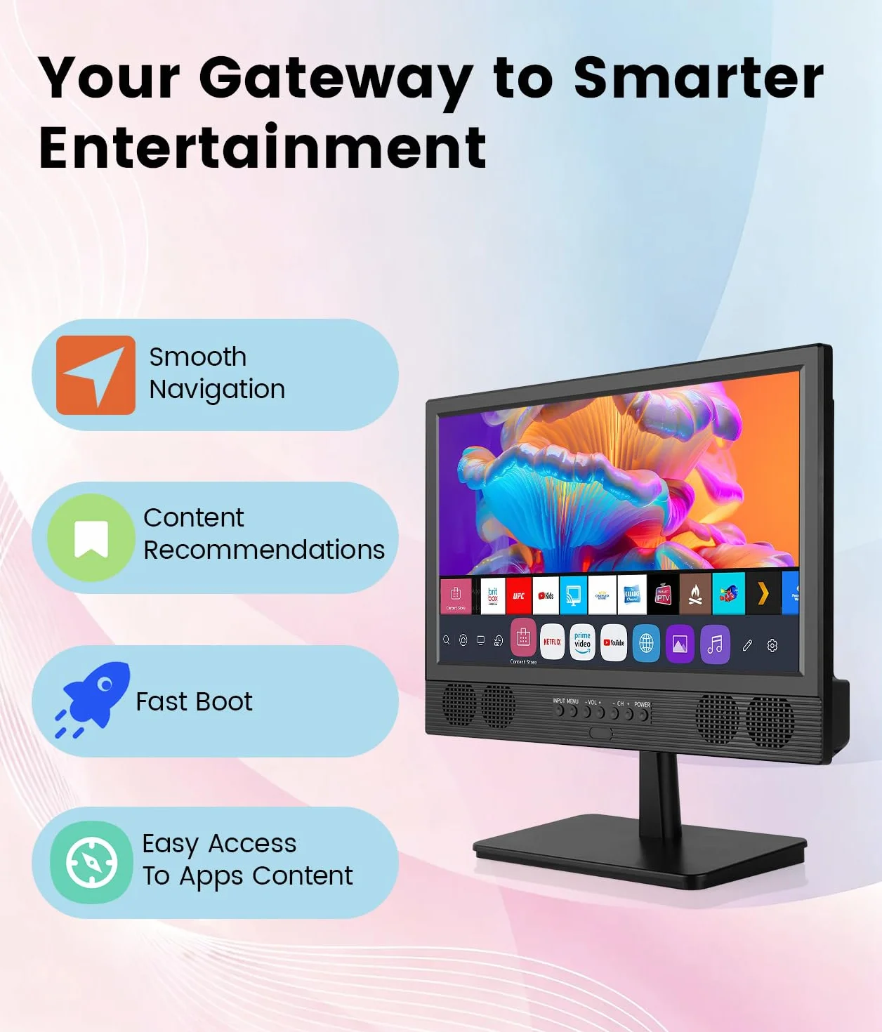 Feihe - Mały 14-calowy inteligentny telewizor, płaski wyświetlacz LED HD z tunerem ATSC/HDMI/USB/AV do kuchni, kampera, kampera, sypialni lub rozrywki w podróży