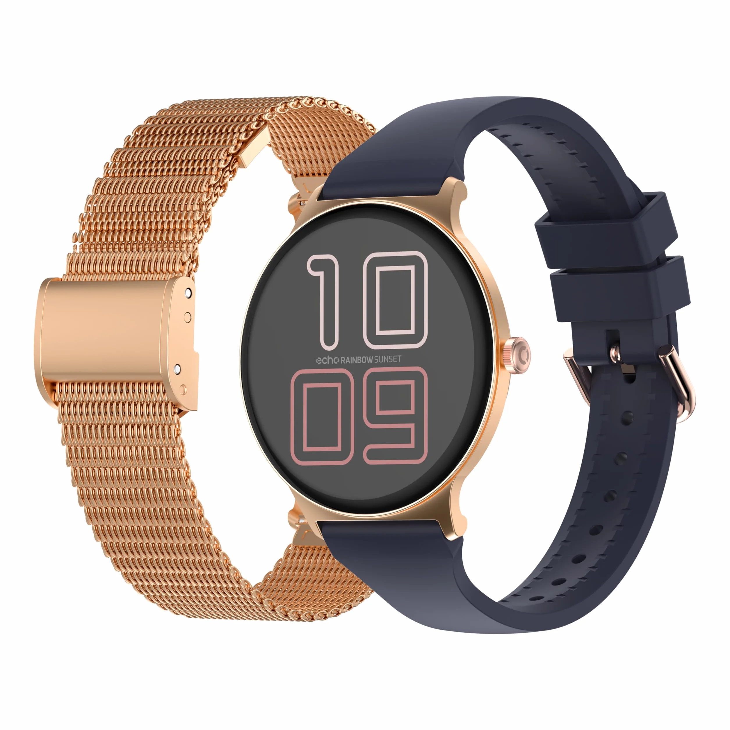 Echo Rainbow Sunset Męski damski smartwatch, wodoodporny zegarek sportowy IP67 z krokomierzem, śledzenie zdrowia, sen, 100 trybów, ekran AMOLED 1,43", autonomia 7J, iOS Android, różowe złoto