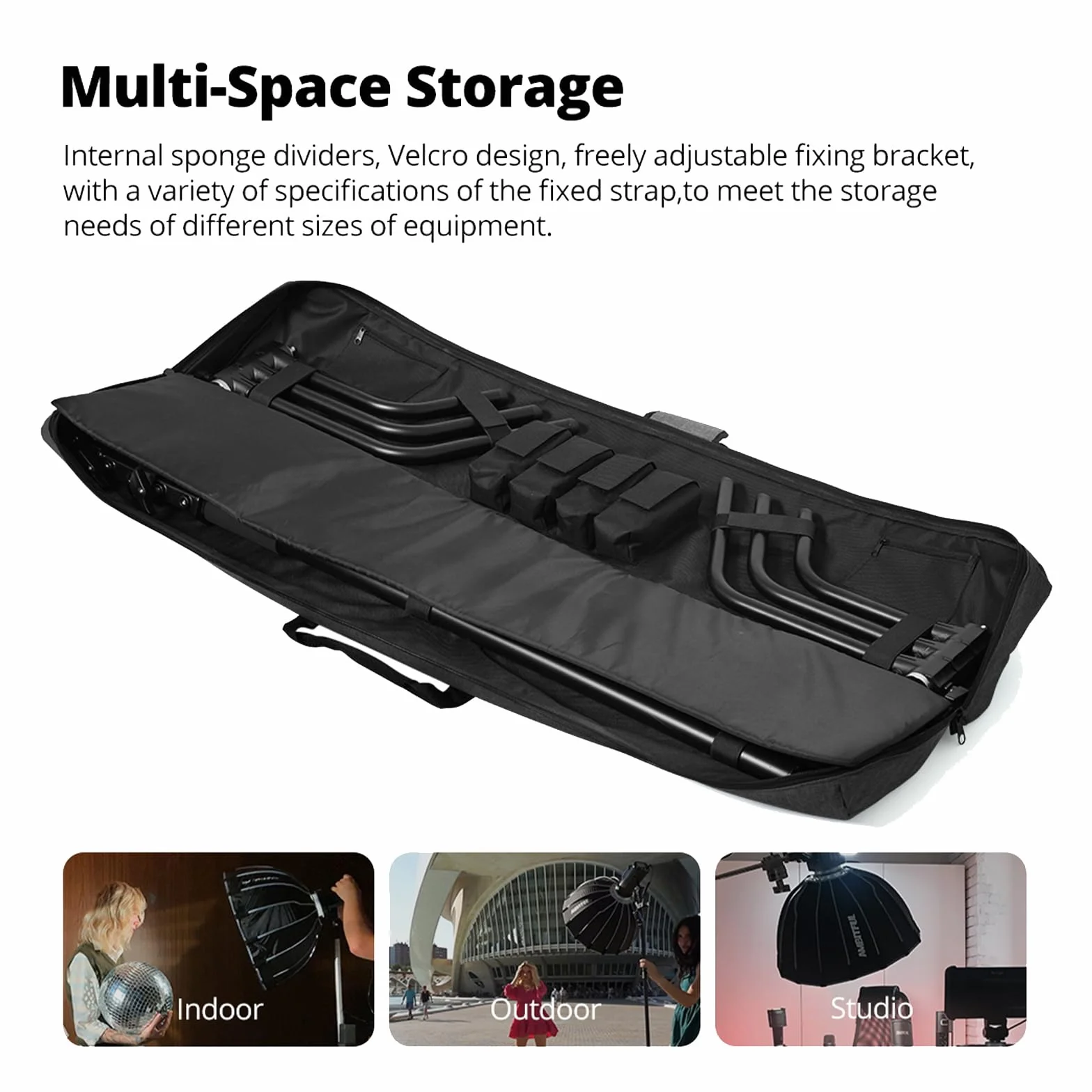 AMBITFUL PB20 C-Stand Carrying Bag 132 * 19 * 13 cm / 51.9'' *7.4'' *5.11'' for Boom Arm-Photography Light Stand, Szary