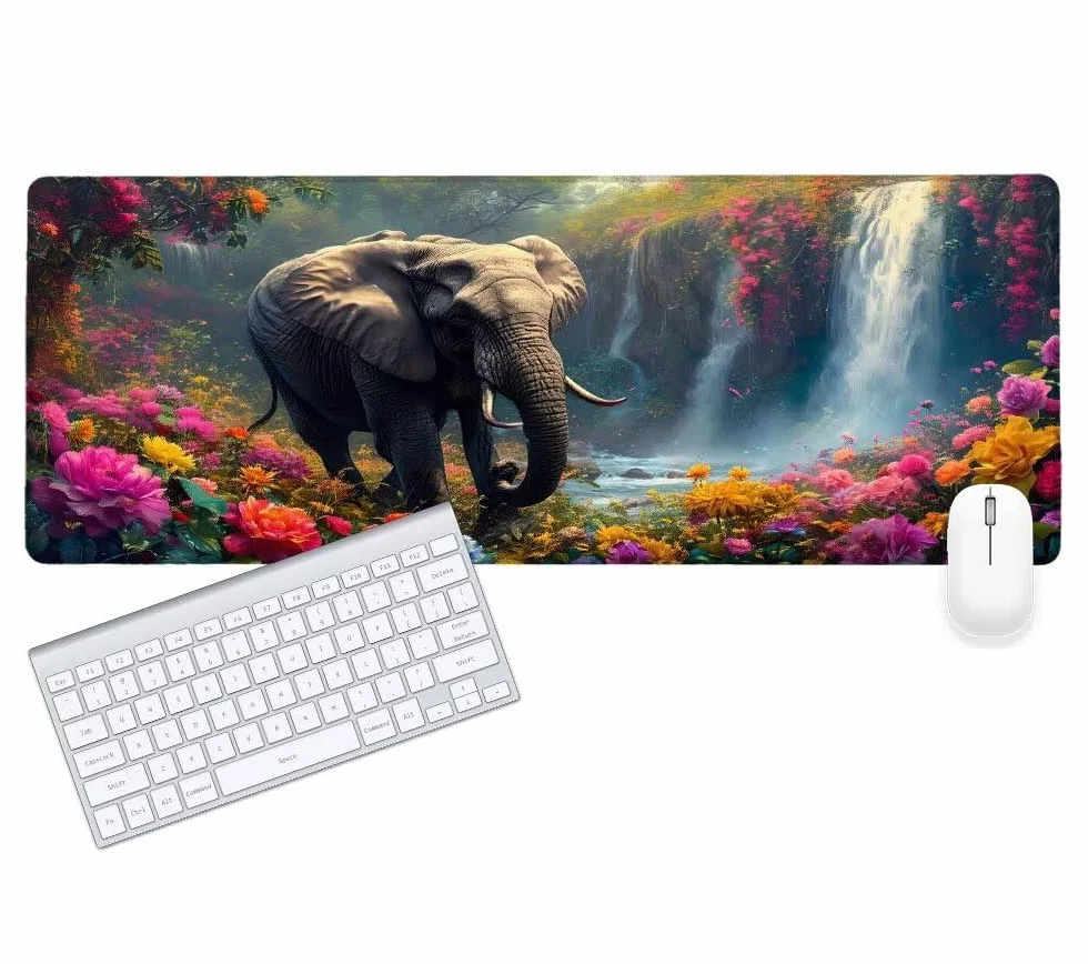 Podkładka pod mysz do gier słoń, podkładka pod mysz XXL 1200 x 600 x 3 mm, rozszerzona antypoślizgowa mata biurkowa, wodoodporna powierzchnia, szyte krawędzie, zmywalna podkładka pod mysz jesienna do