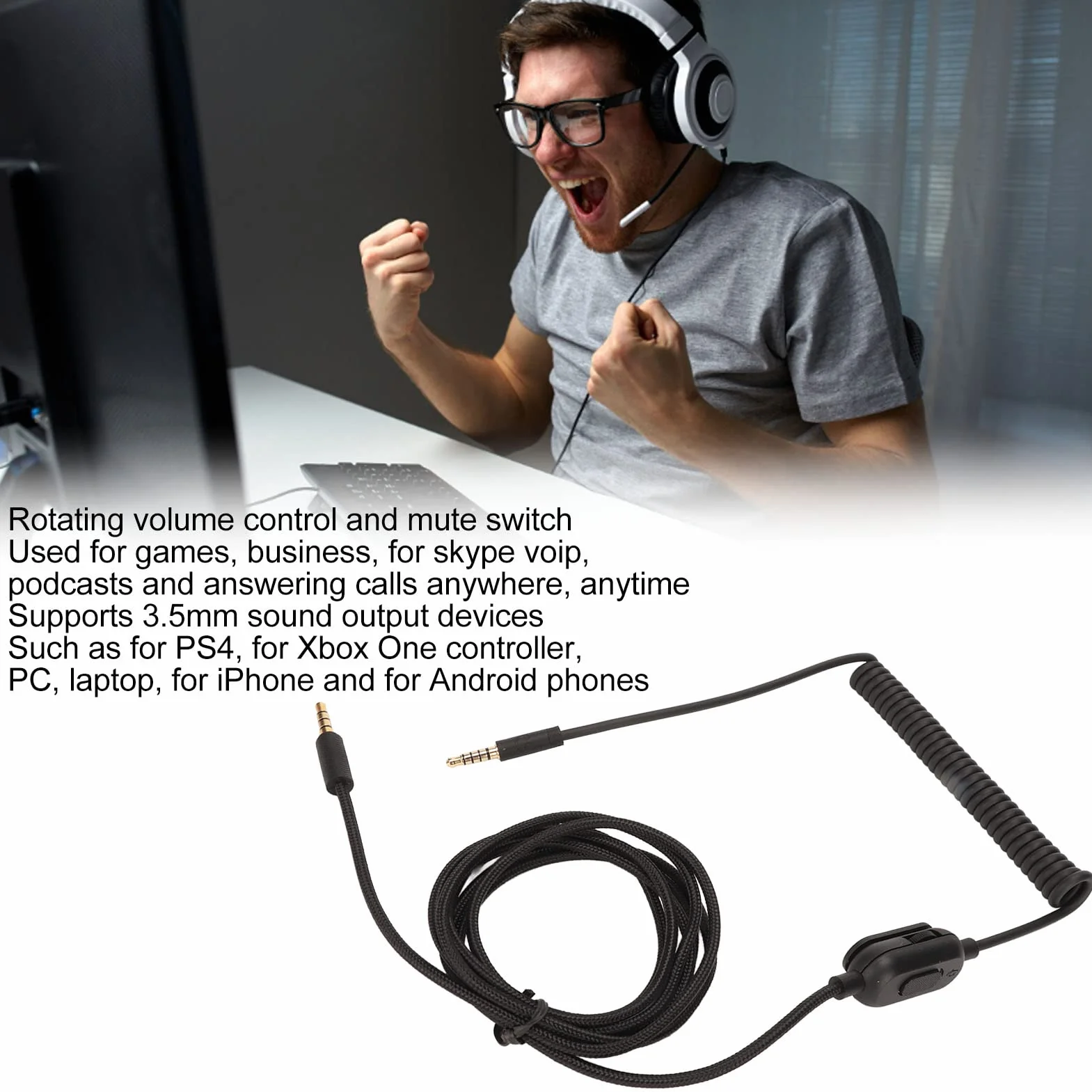 Zapasowy Kabel do Słuchawek G433 G233 G Pro G Pro X, 3,5 Mm Męski na 3,5 Mm Męski Spiralny Kabel Dźwiękowy, na , na One, PC, Laptop, na Androida